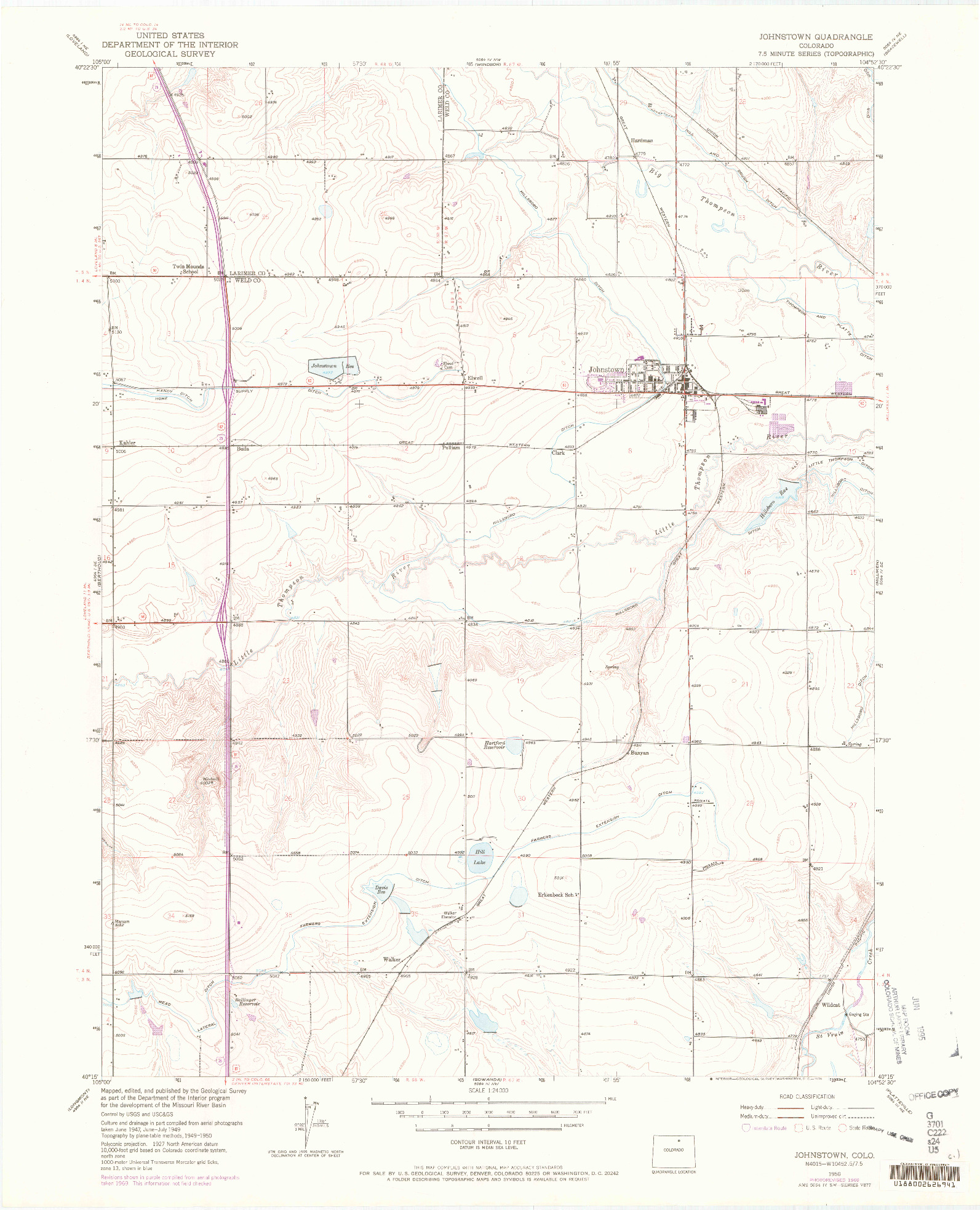 USGS 1:24000-SCALE QUADRANGLE FOR JOHNSTOWN, CO 1950