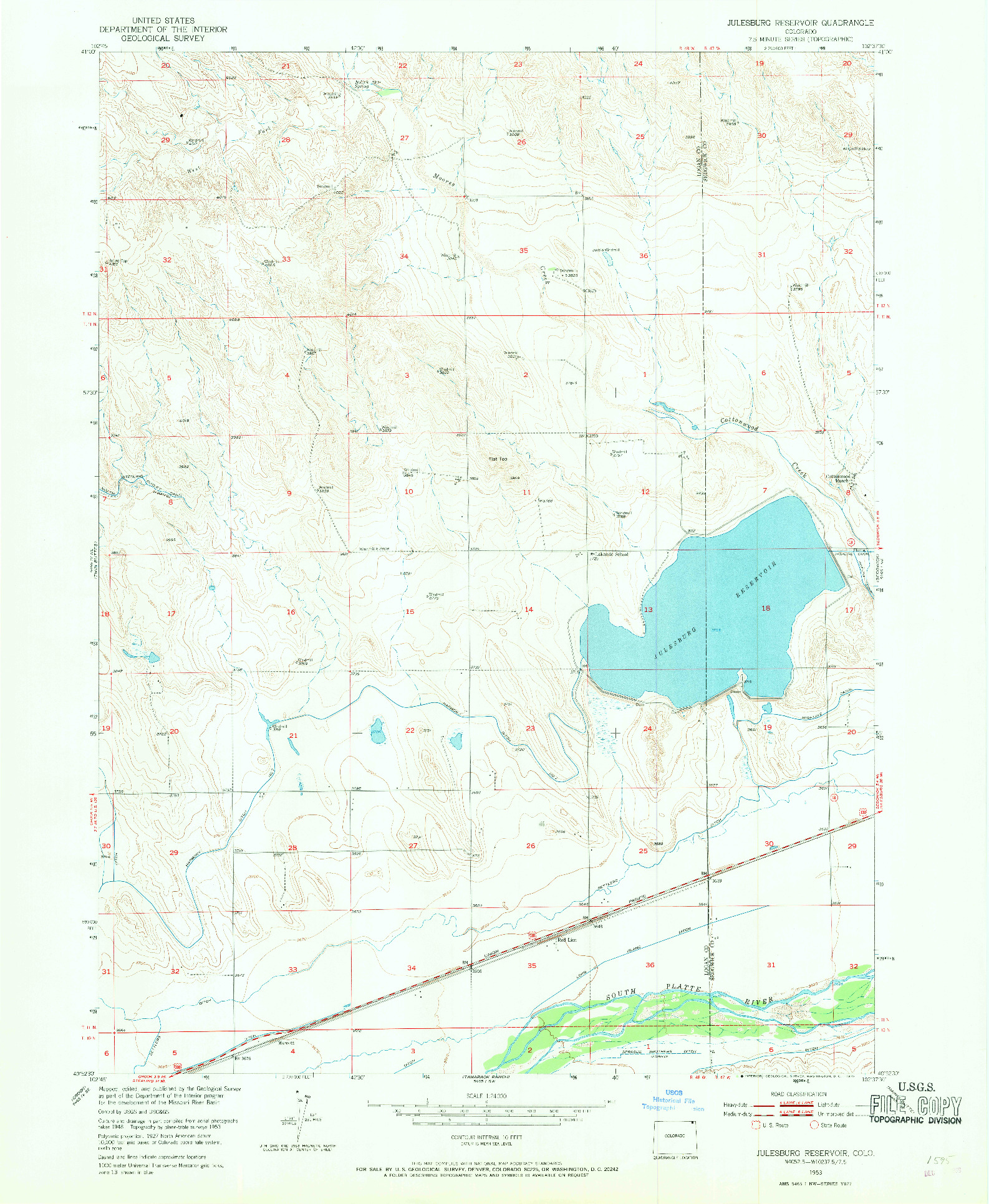 USGS 1:24000-SCALE QUADRANGLE FOR JULESBURG RESERVOIR, CO 1953