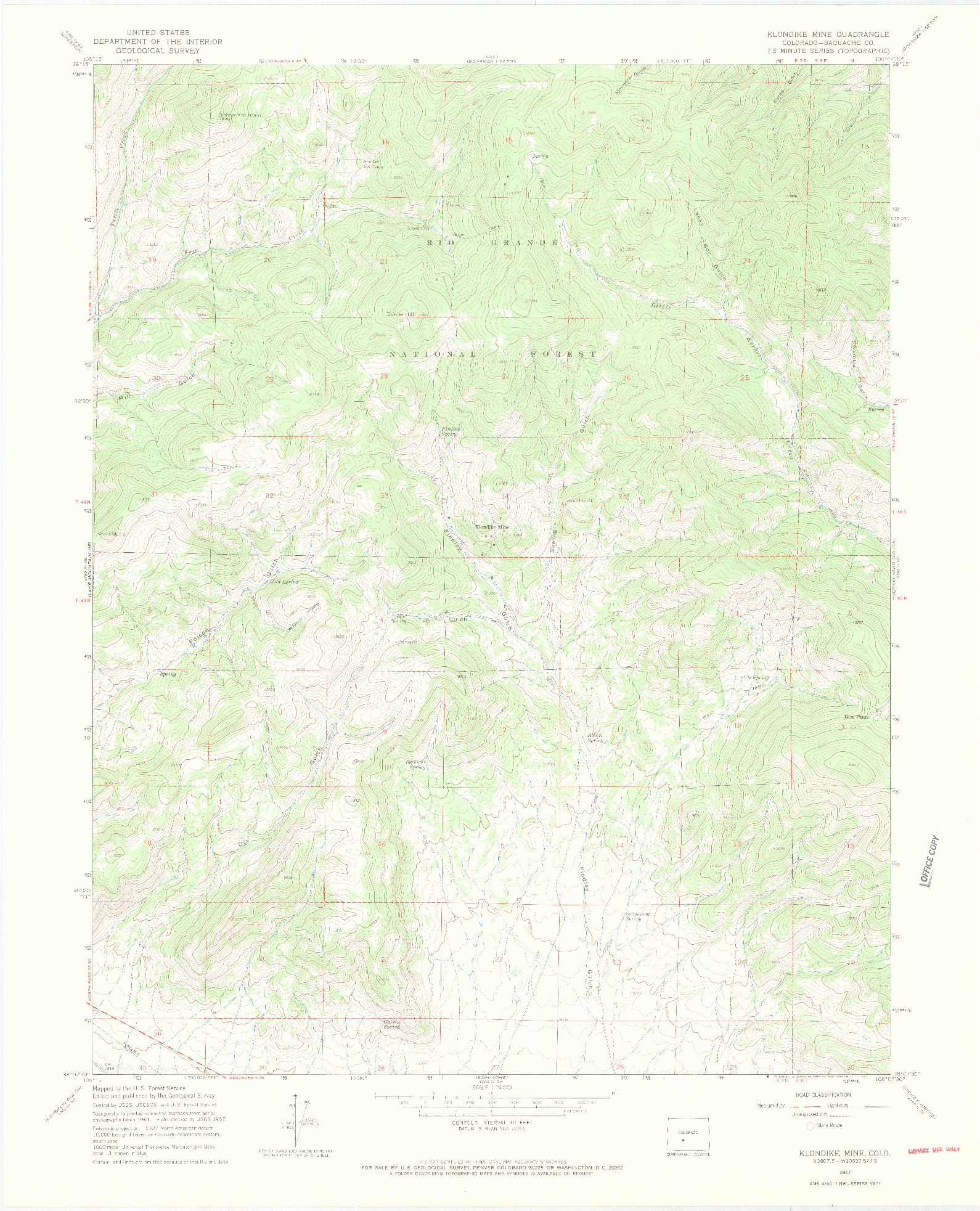USGS 1:24000-SCALE QUADRANGLE FOR KLONDIKE MINE, CO 1967