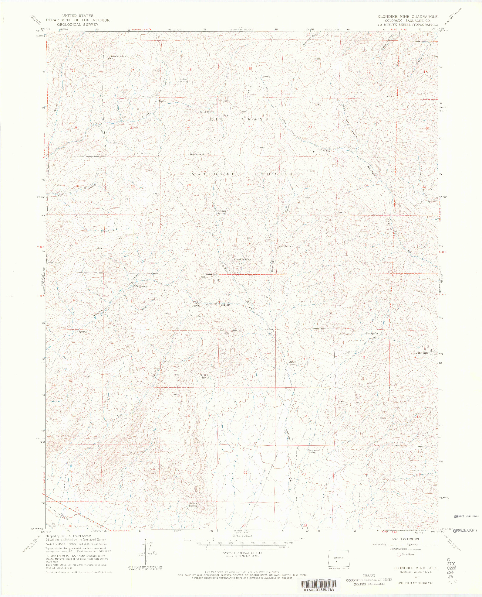 USGS 1:24000-SCALE QUADRANGLE FOR KLONDIKE MINE, CO 1967
