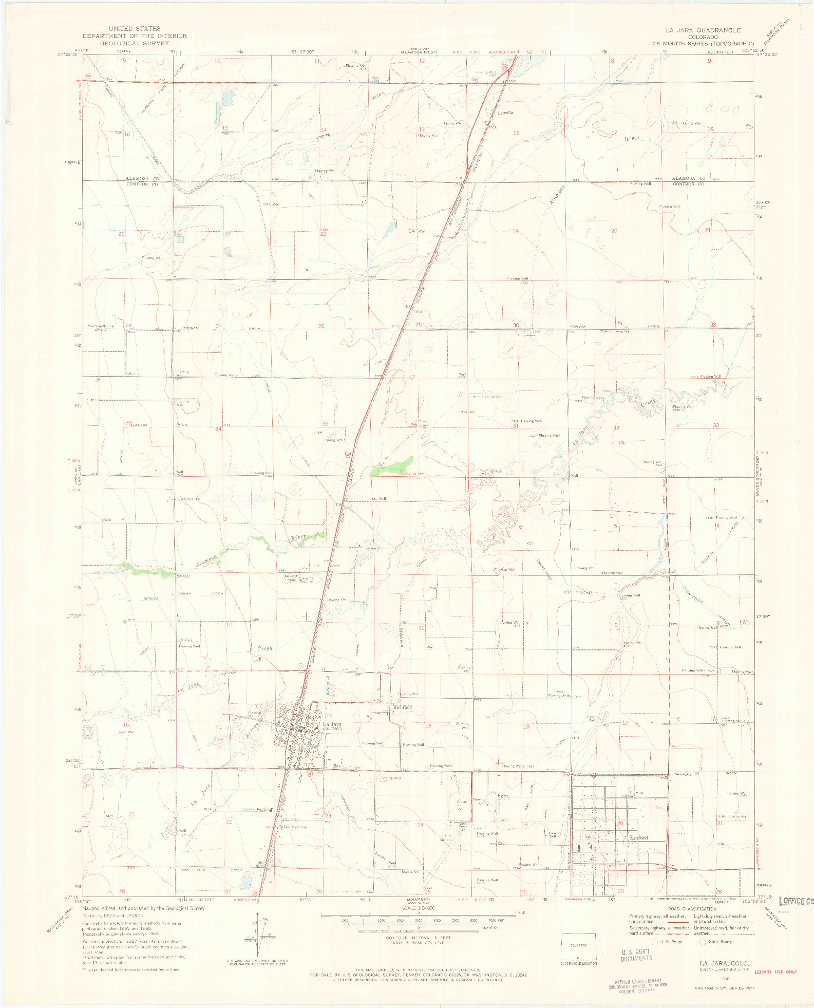 USGS 1:24000-SCALE QUADRANGLE FOR LA JARA, CO 1968