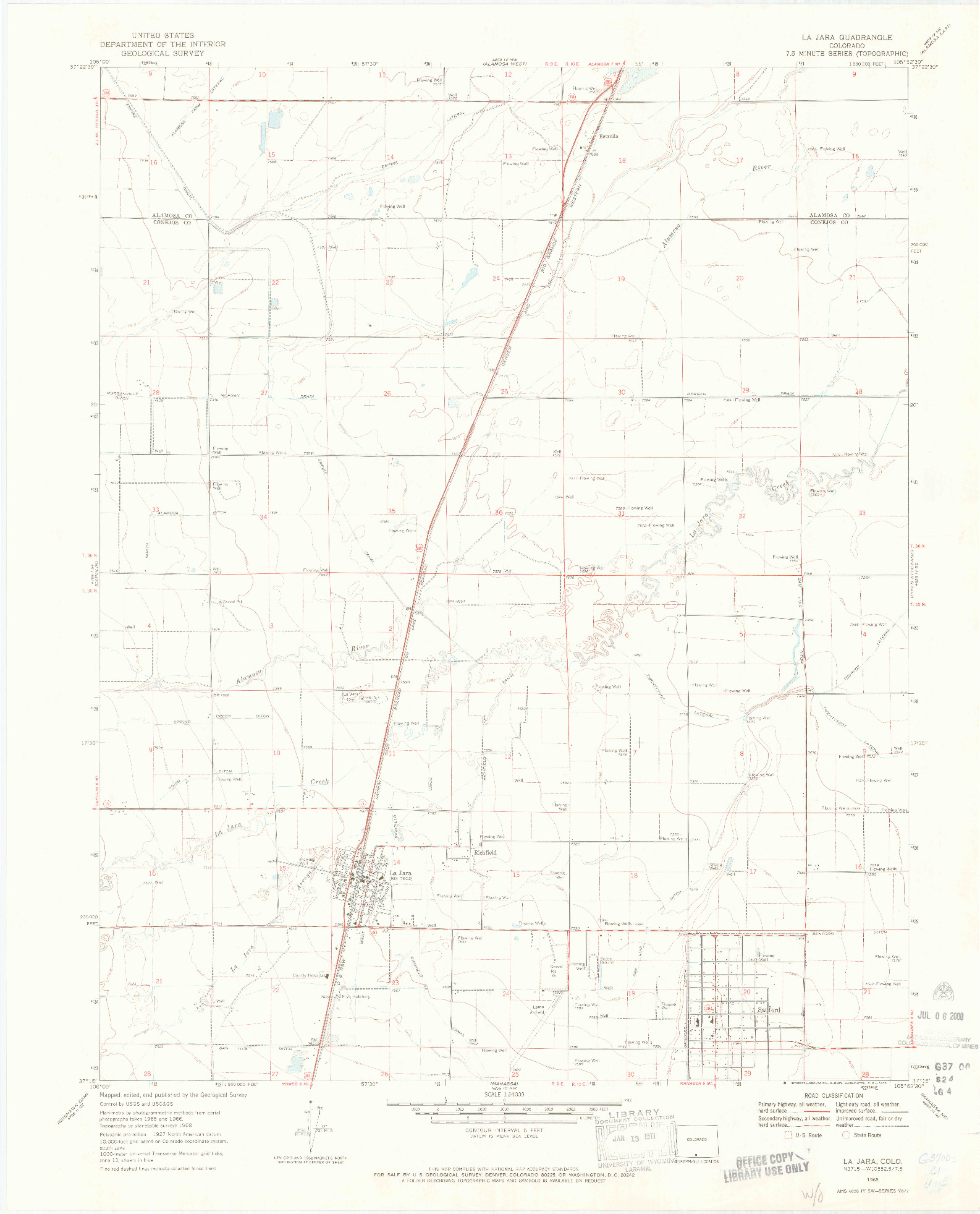 USGS 1:24000-SCALE QUADRANGLE FOR LA JARA, CO 1968