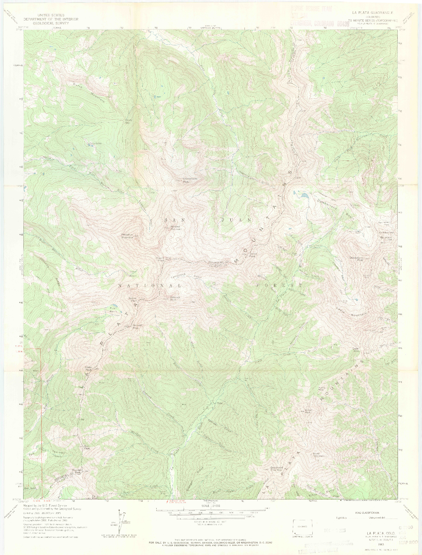 USGS 1:24000-SCALE QUADRANGLE FOR LA PLATA, CO 1963