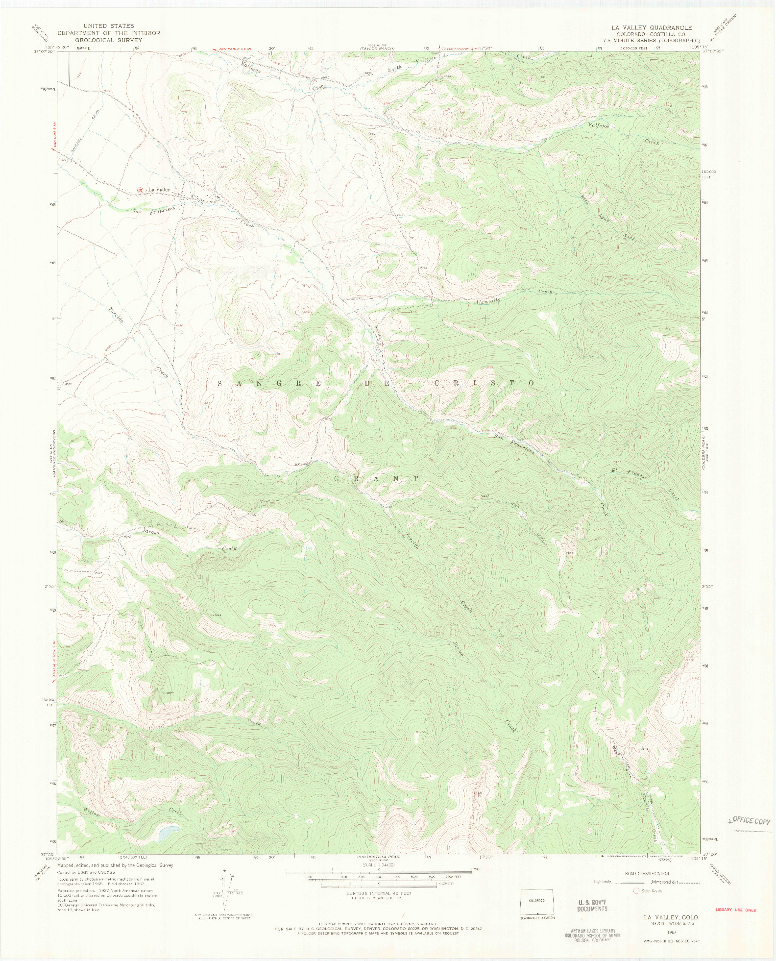 USGS 1:24000-SCALE QUADRANGLE FOR LA VALLEY, CO 1967