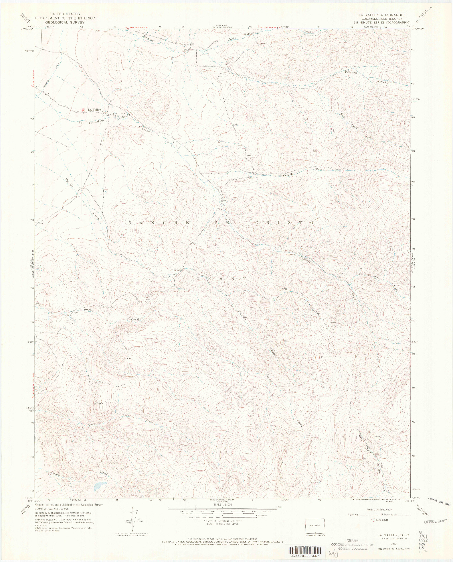 USGS 1:24000-SCALE QUADRANGLE FOR LA VALLEY, CO 1967