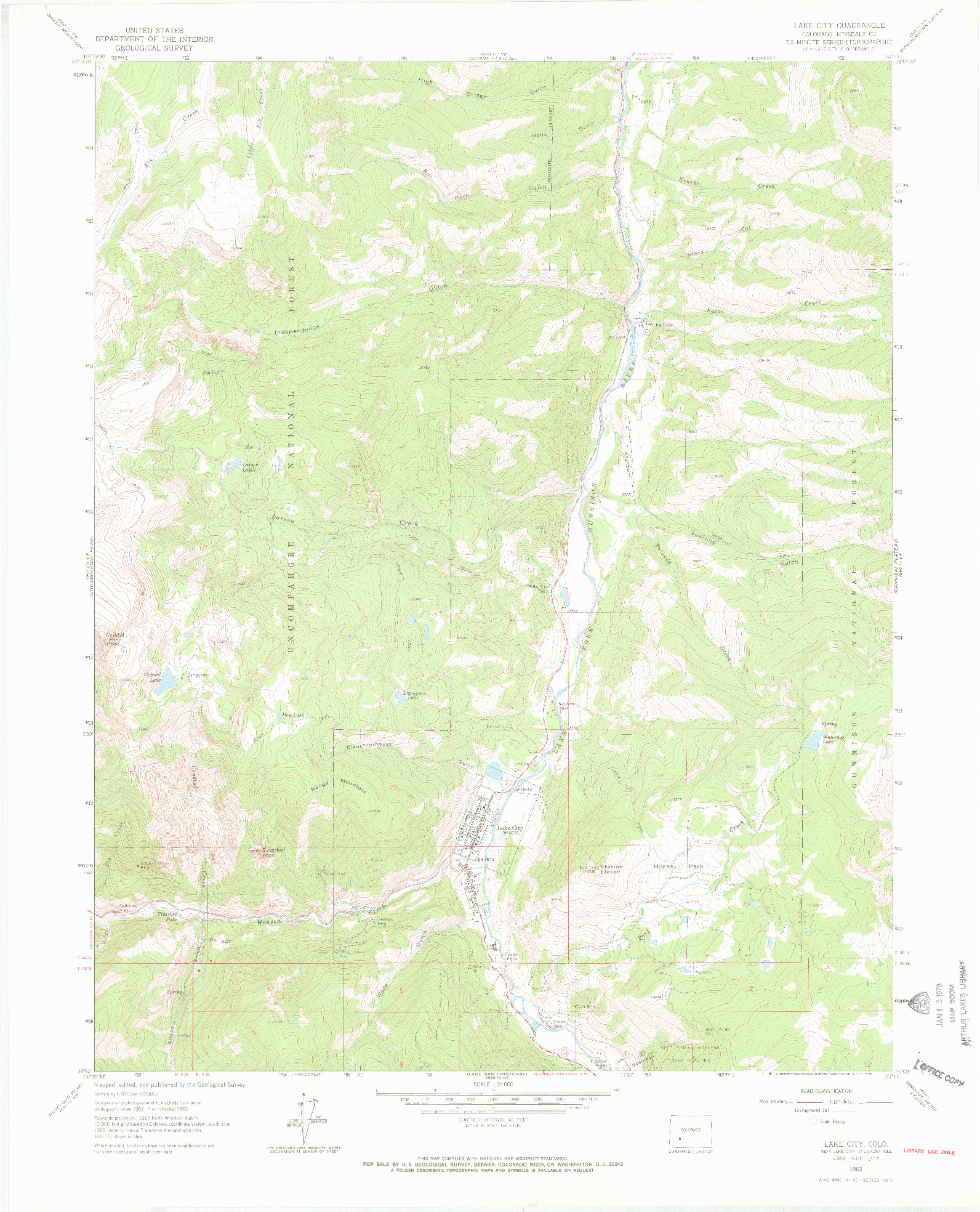 USGS 1:24000-SCALE QUADRANGLE FOR LAKE CITY, CO 1963