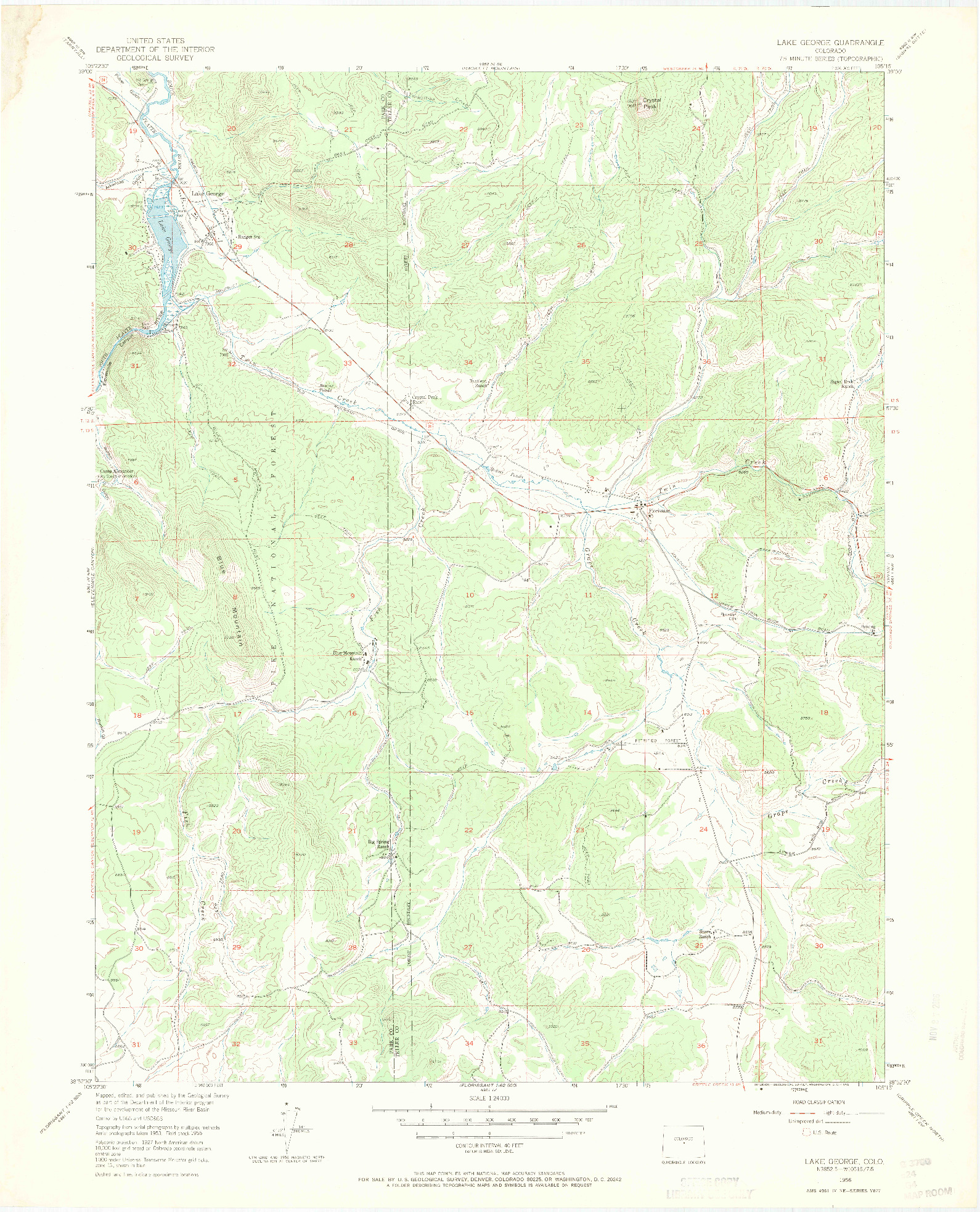 USGS 1:24000-SCALE QUADRANGLE FOR LAKE GEORGE, CO 1956