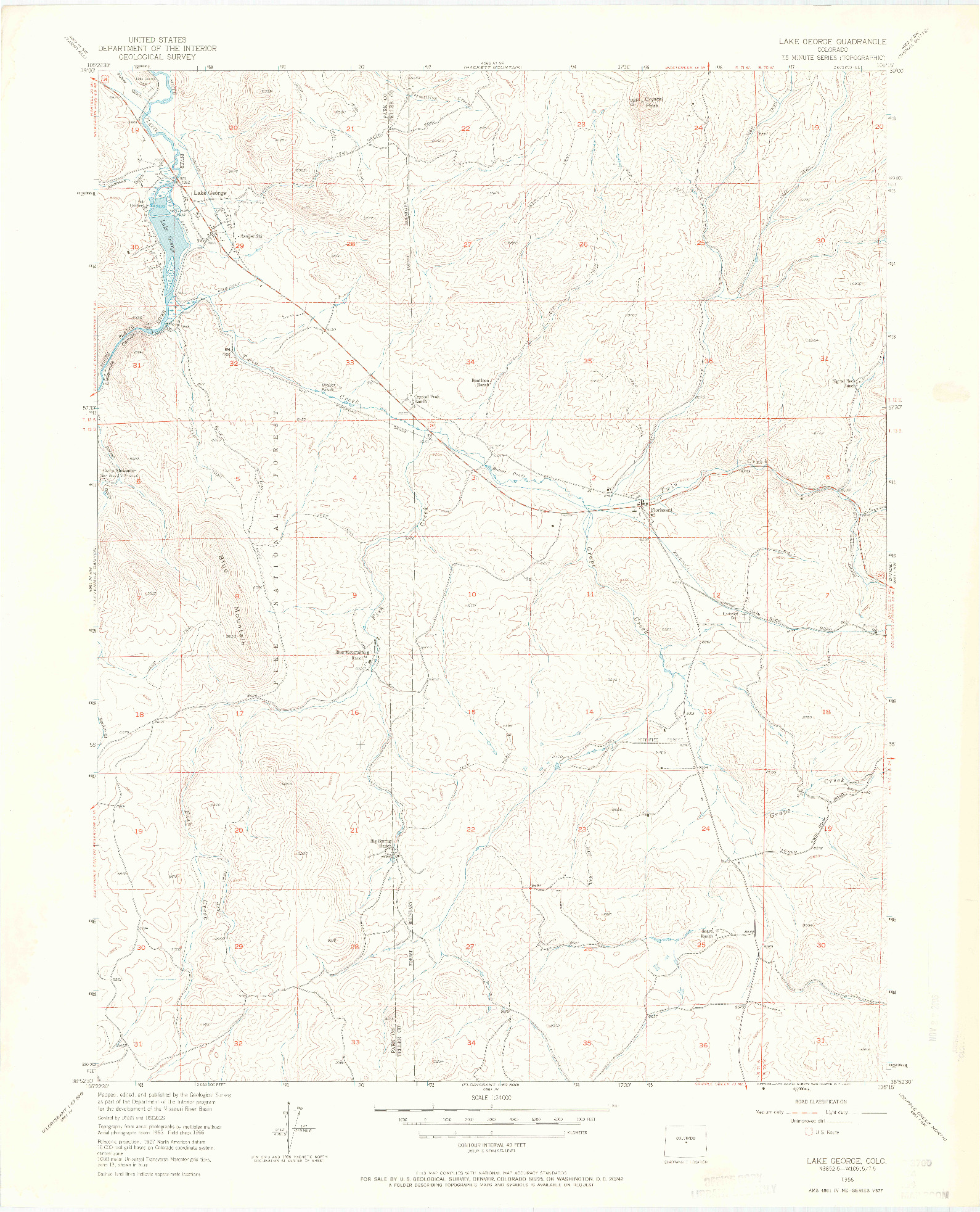 USGS 1:24000-SCALE QUADRANGLE FOR LAKE GEORGE, CO 1956