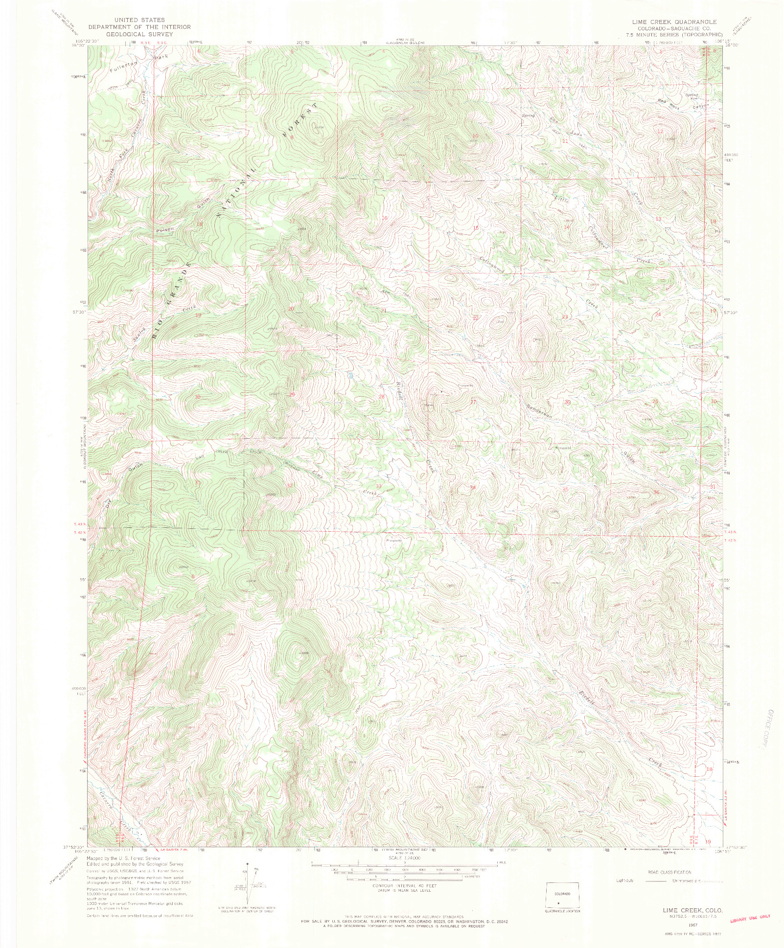 USGS 1:24000-SCALE QUADRANGLE FOR LIME CREEK, CO 1967