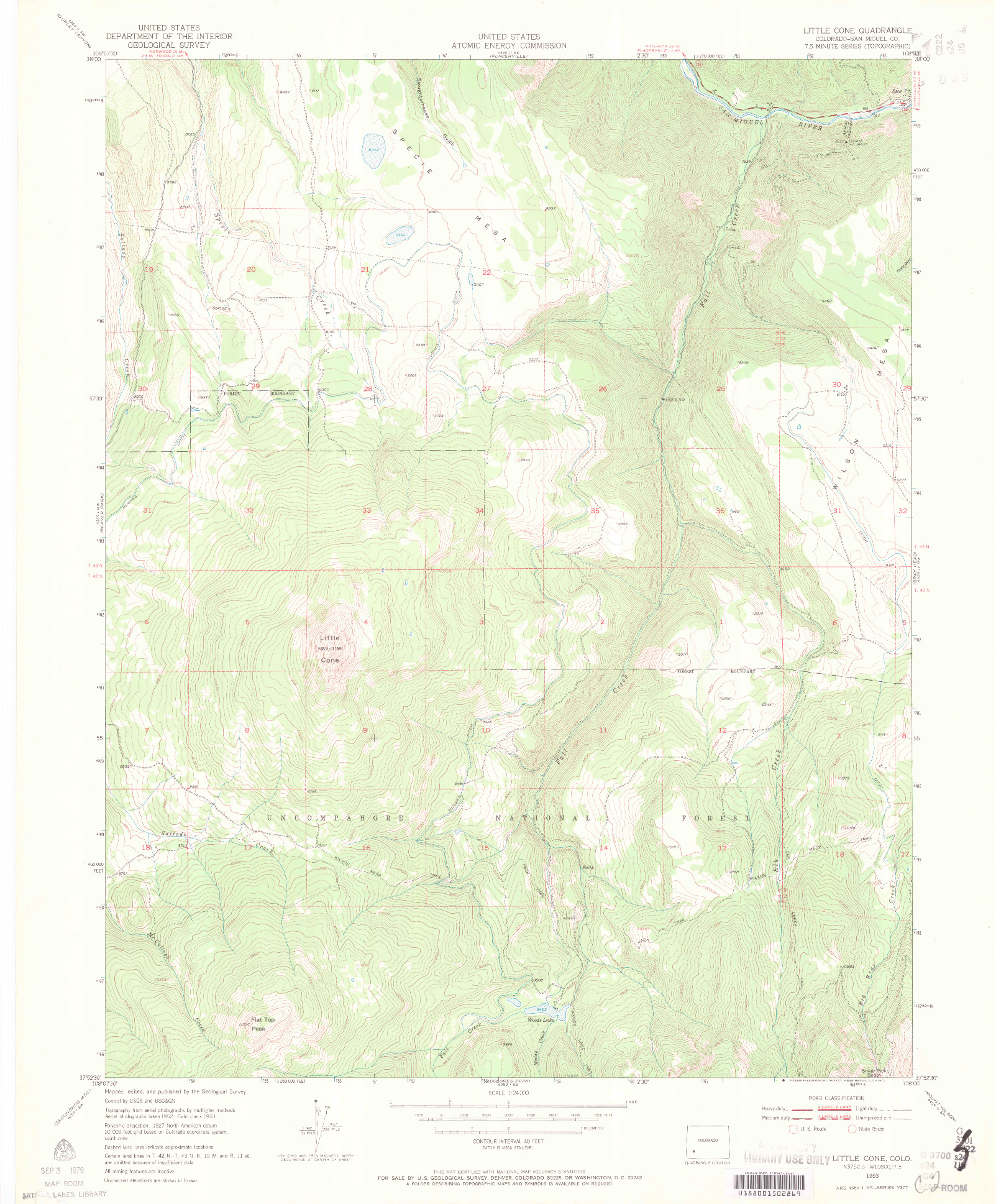 USGS 1:24000-SCALE QUADRANGLE FOR LITTLE CONE, CO 1953