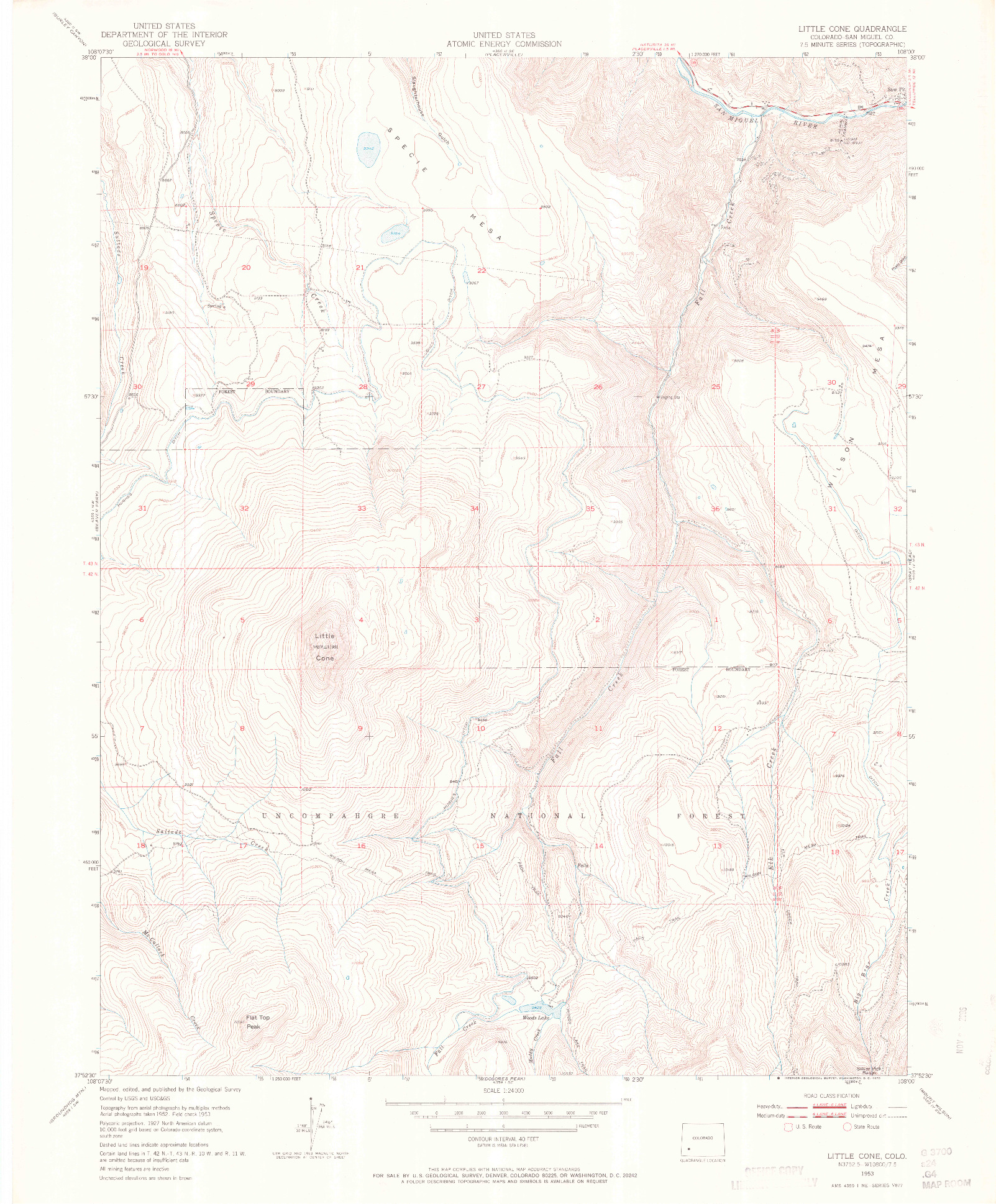 USGS 1:24000-SCALE QUADRANGLE FOR LITTLE CONE, CO 1953