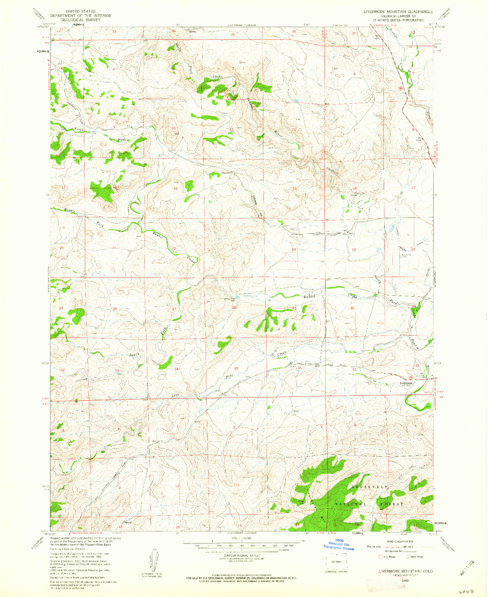 USGS 1:24000-SCALE QUADRANGLE FOR LIVERMORE MOUNTAIN, CO 1960