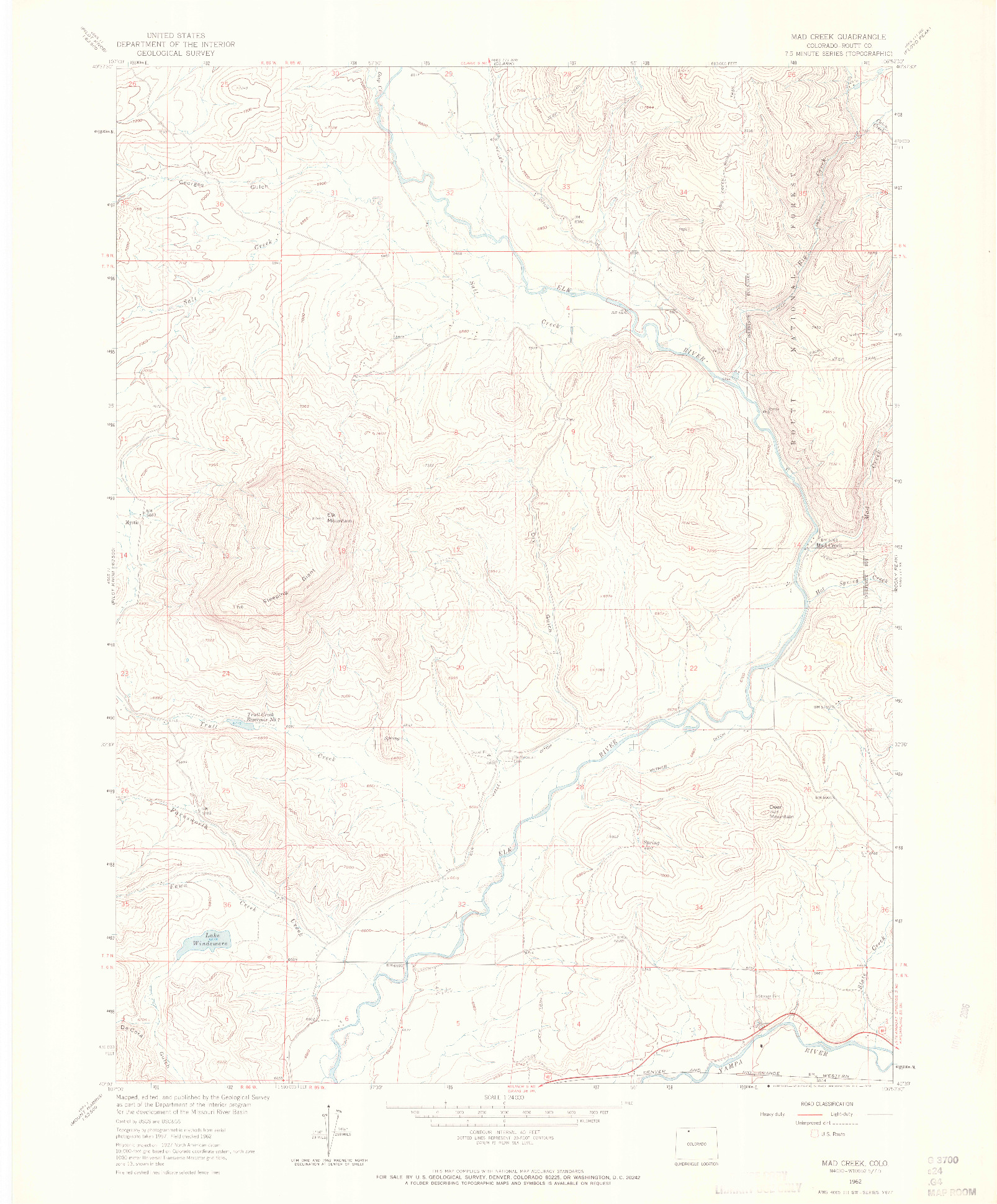 USGS 1:24000-SCALE QUADRANGLE FOR MAD CREEK, CO 1962