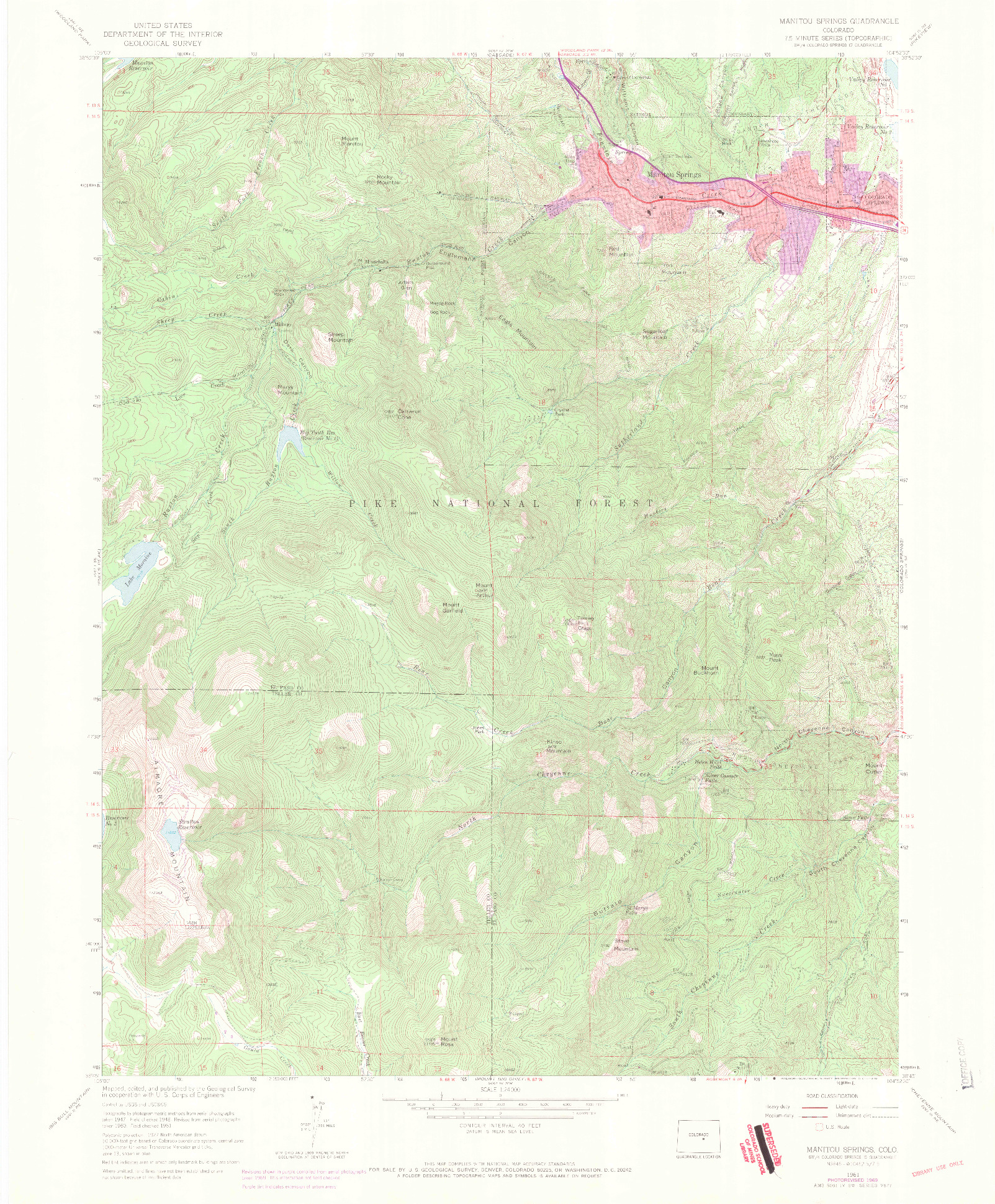 USGS 1:24000-SCALE QUADRANGLE FOR MANITOU SPRINGS, CO 1961