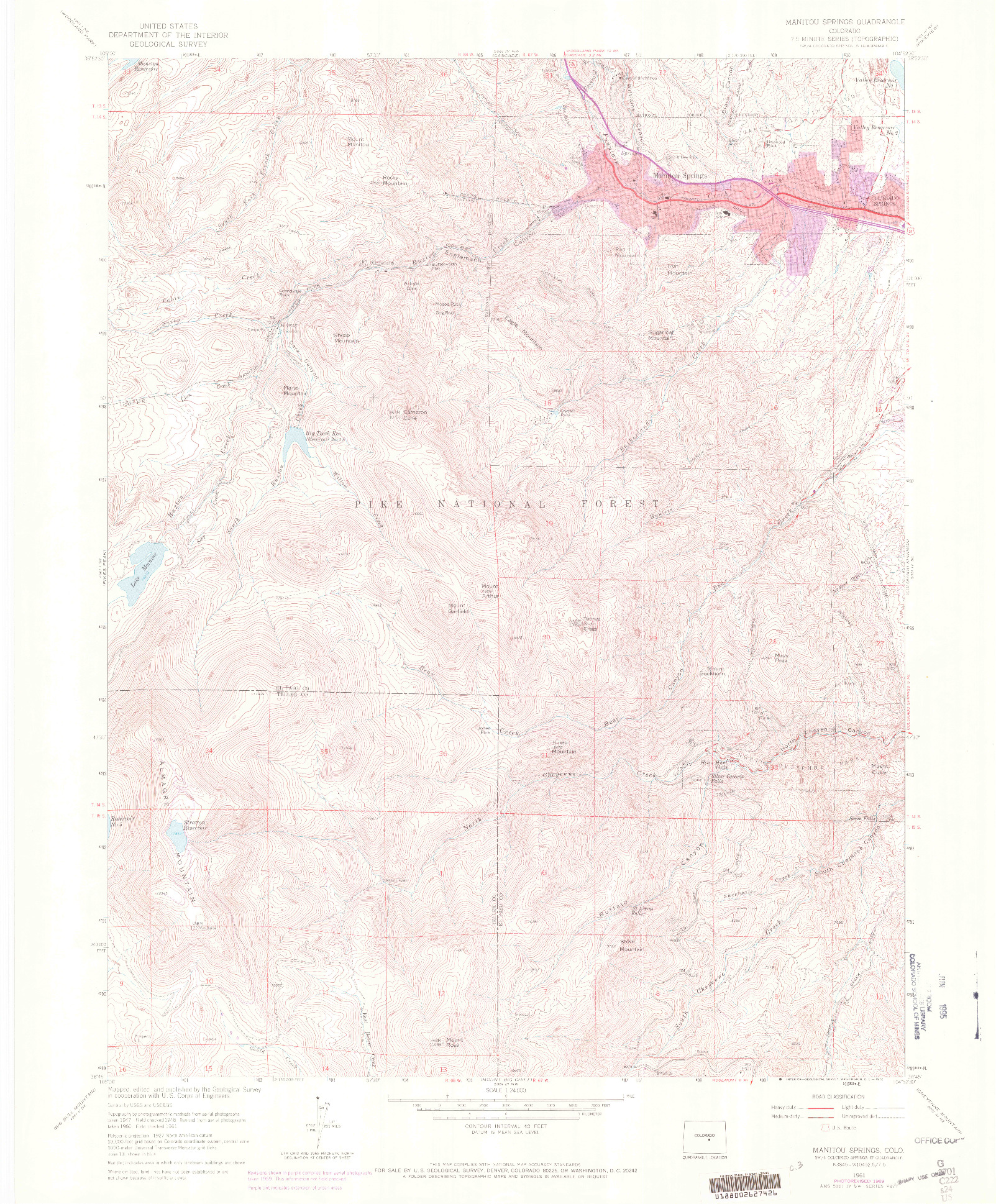 USGS 1:24000-SCALE QUADRANGLE FOR MANITOU SPRINGS, CO 1961