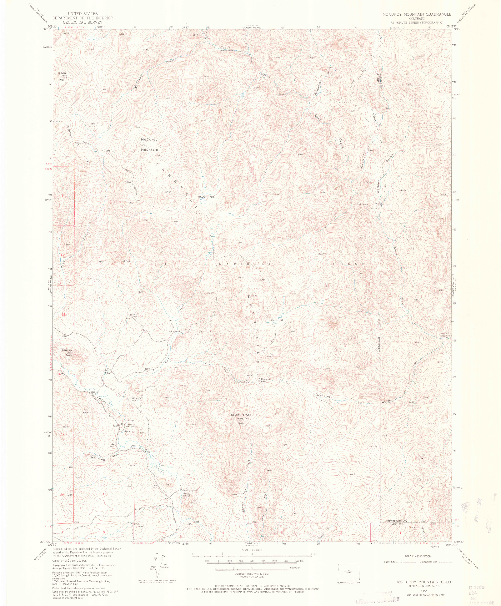 USGS 1:24000-SCALE QUADRANGLE FOR MC CURDY MOUNTAIN, CO 1956