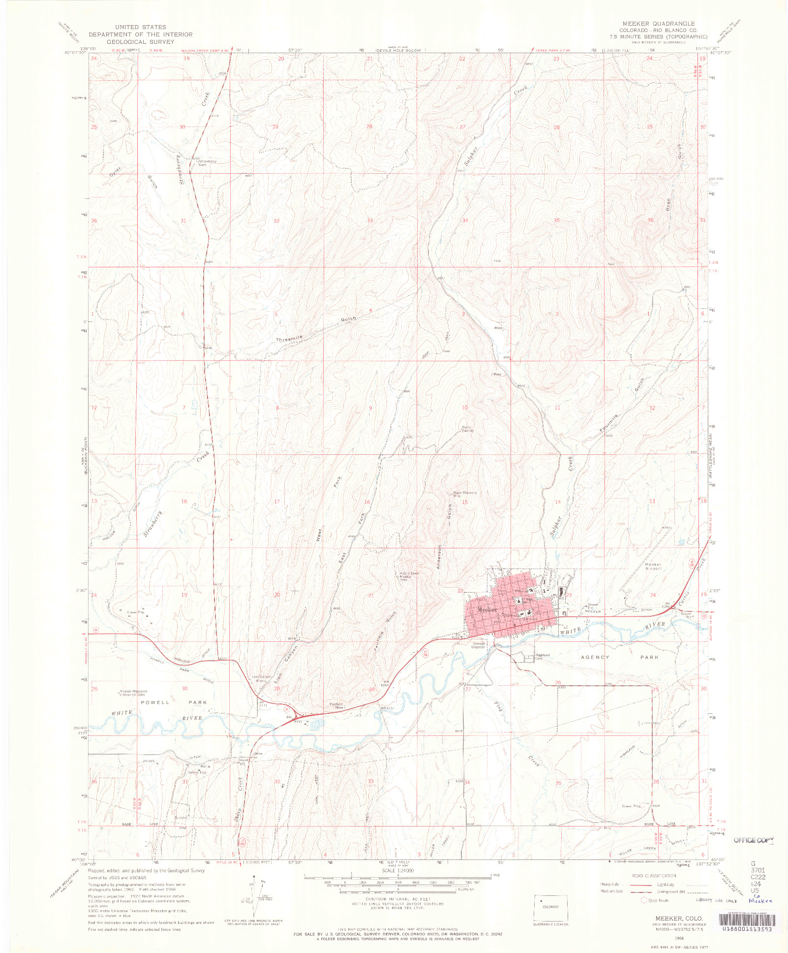 USGS 1:24000-SCALE QUADRANGLE FOR MEEKER, CO 1966