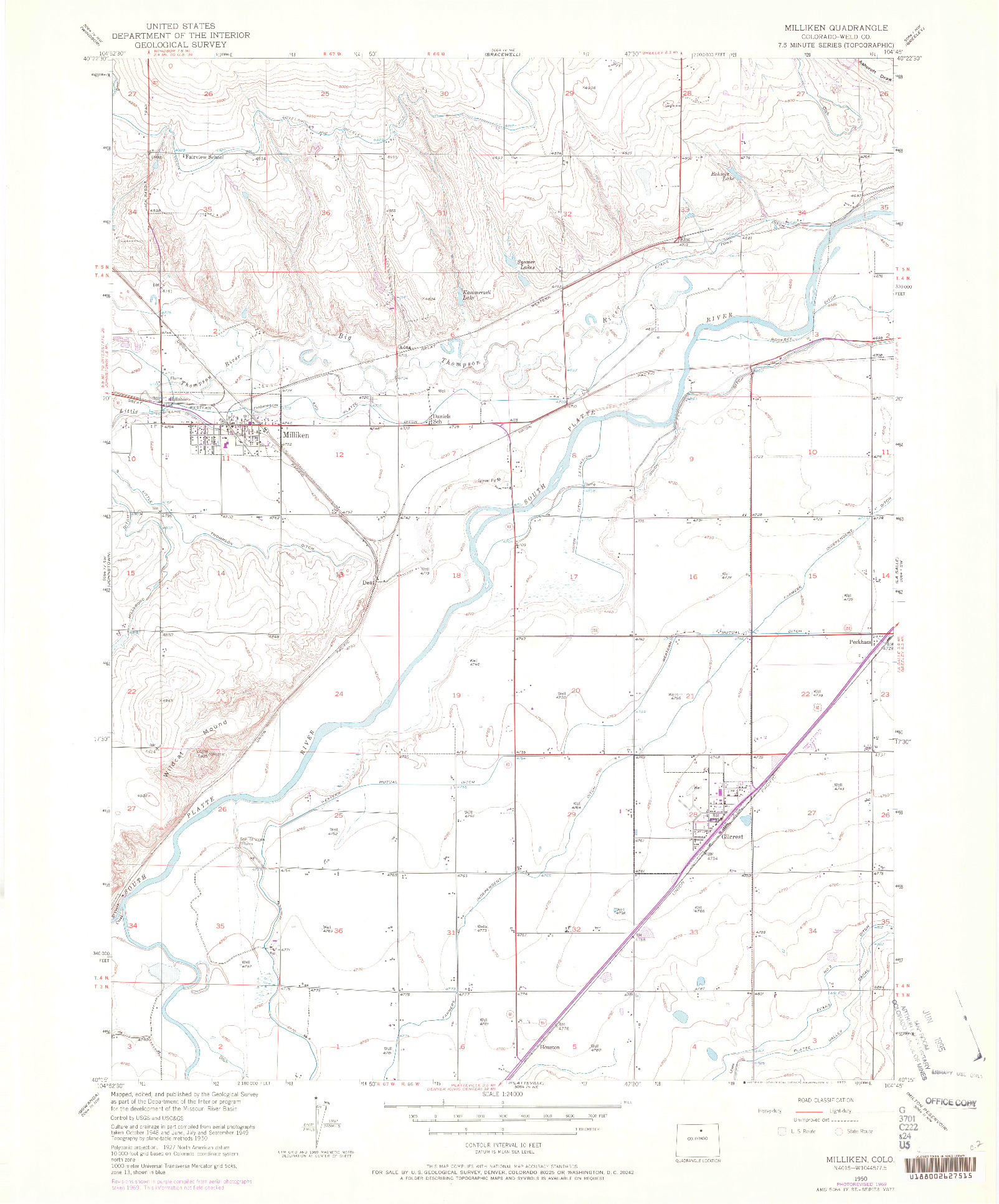 USGS 1:24000-SCALE QUADRANGLE FOR MILLIKEN, CO 1950