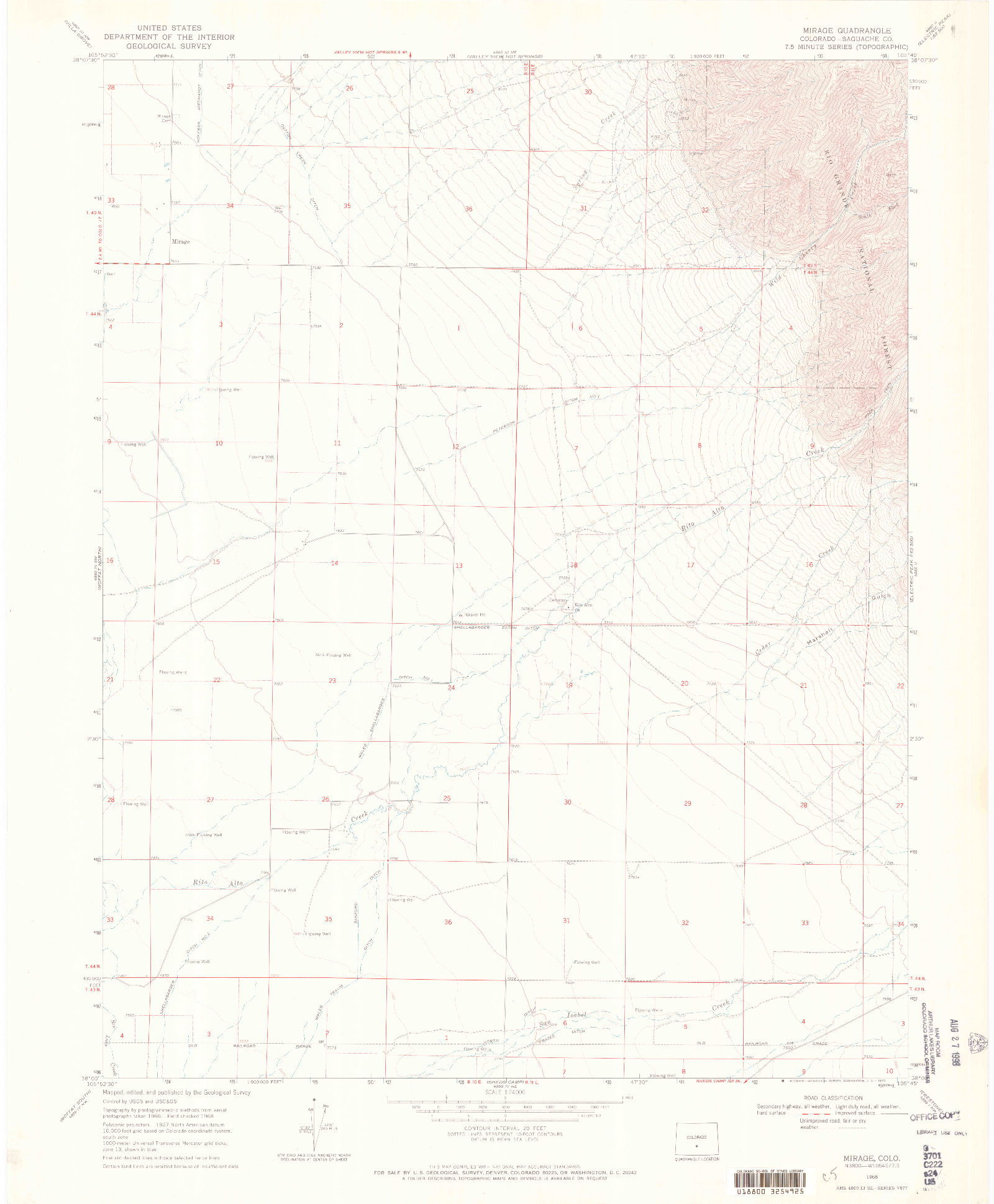 USGS 1:24000-SCALE QUADRANGLE FOR MIRAGE, CO 1968