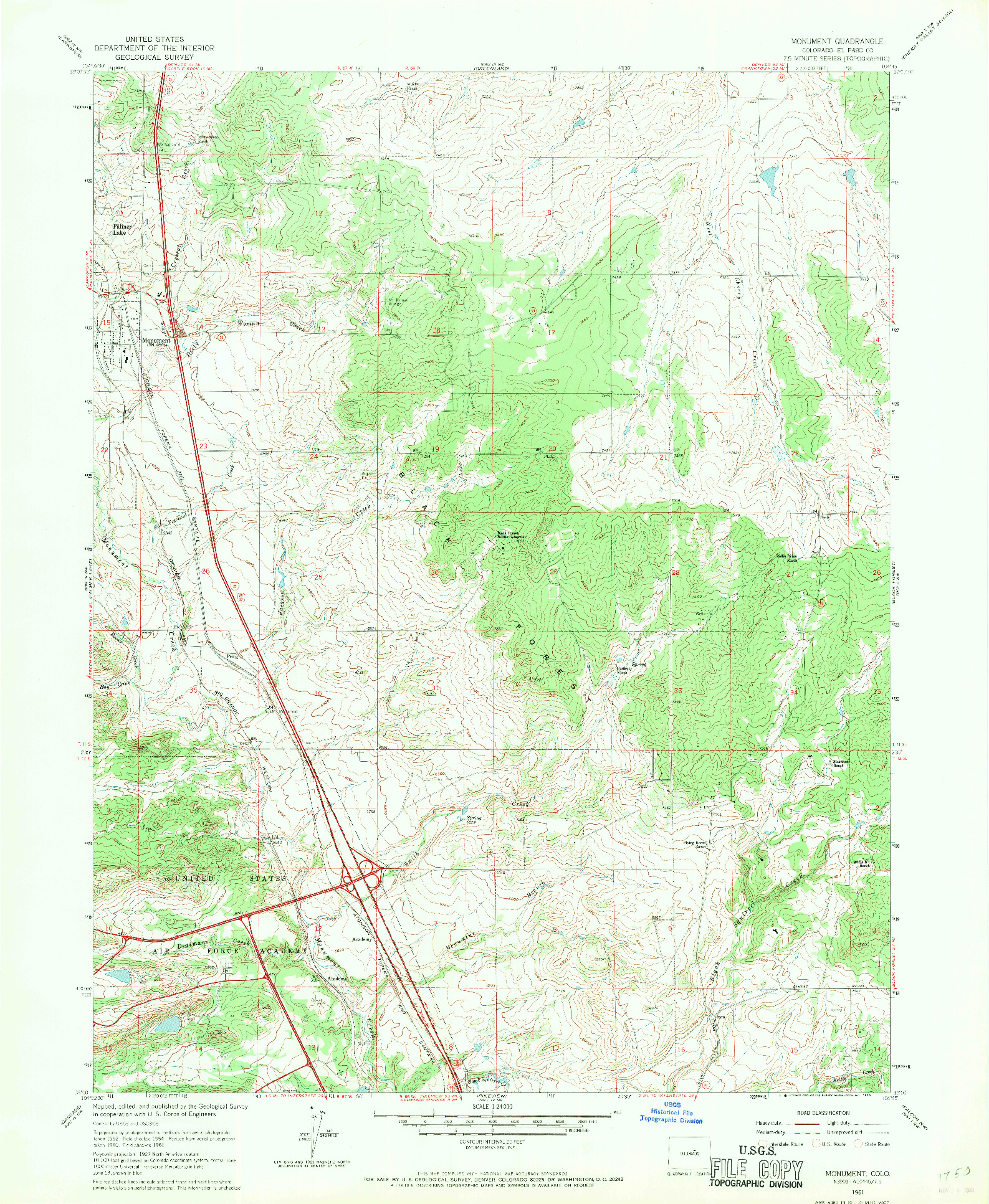 USGS 1:24000-SCALE QUADRANGLE FOR MONUMENT, CO 1961