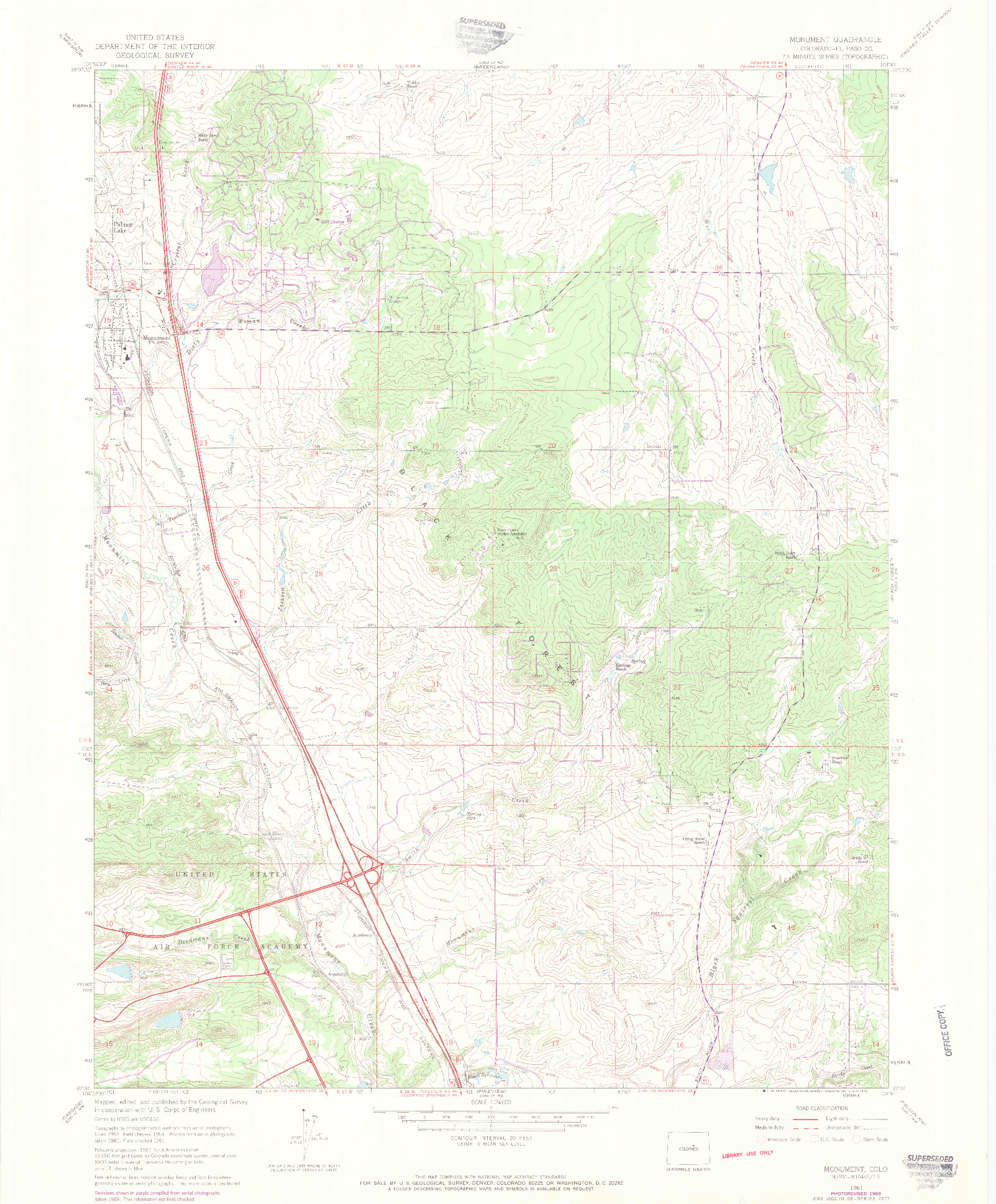 USGS 1:24000-SCALE QUADRANGLE FOR MONUMENT, CO 1961