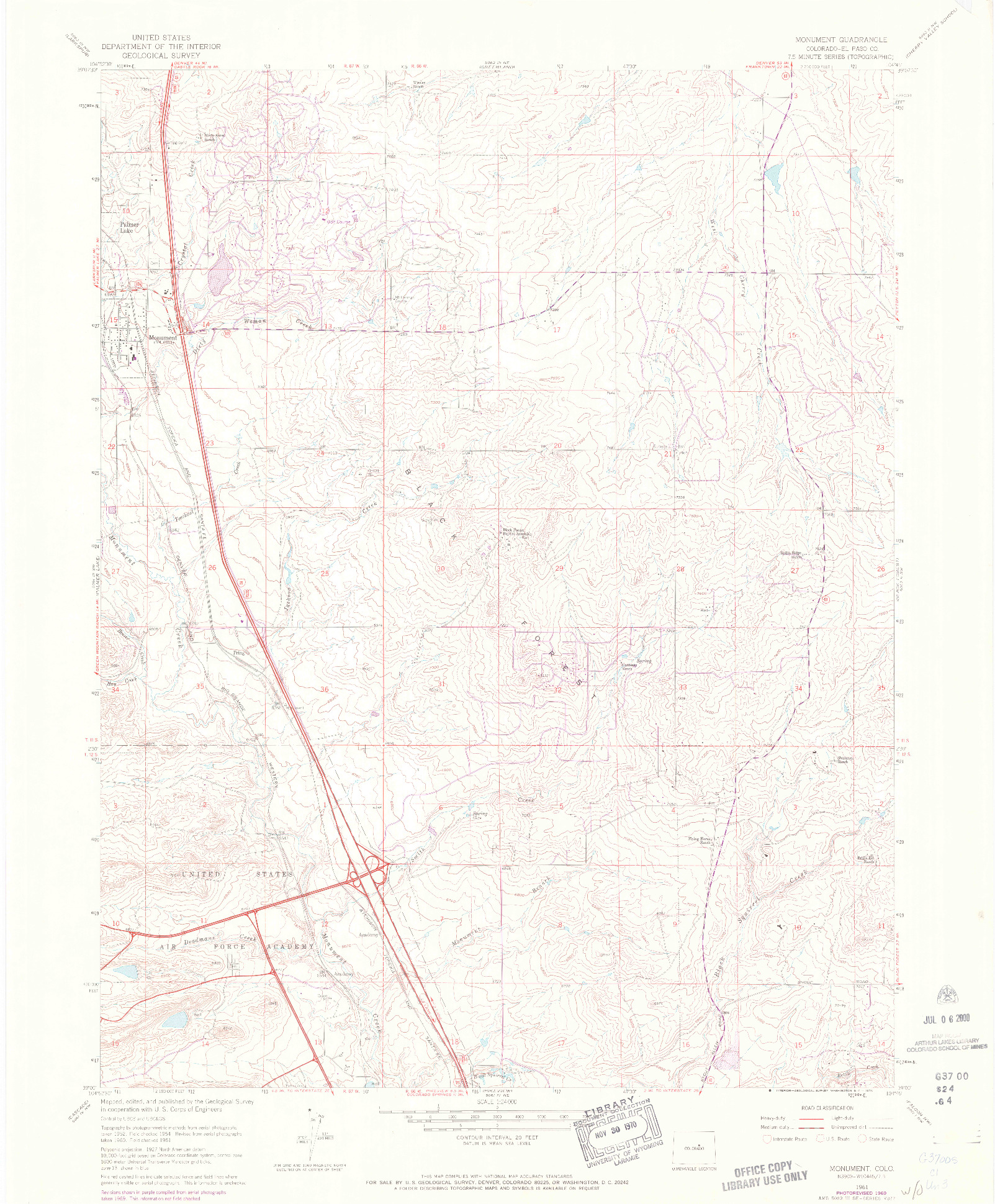 USGS 1:24000-SCALE QUADRANGLE FOR MONUMENT, CO 1961