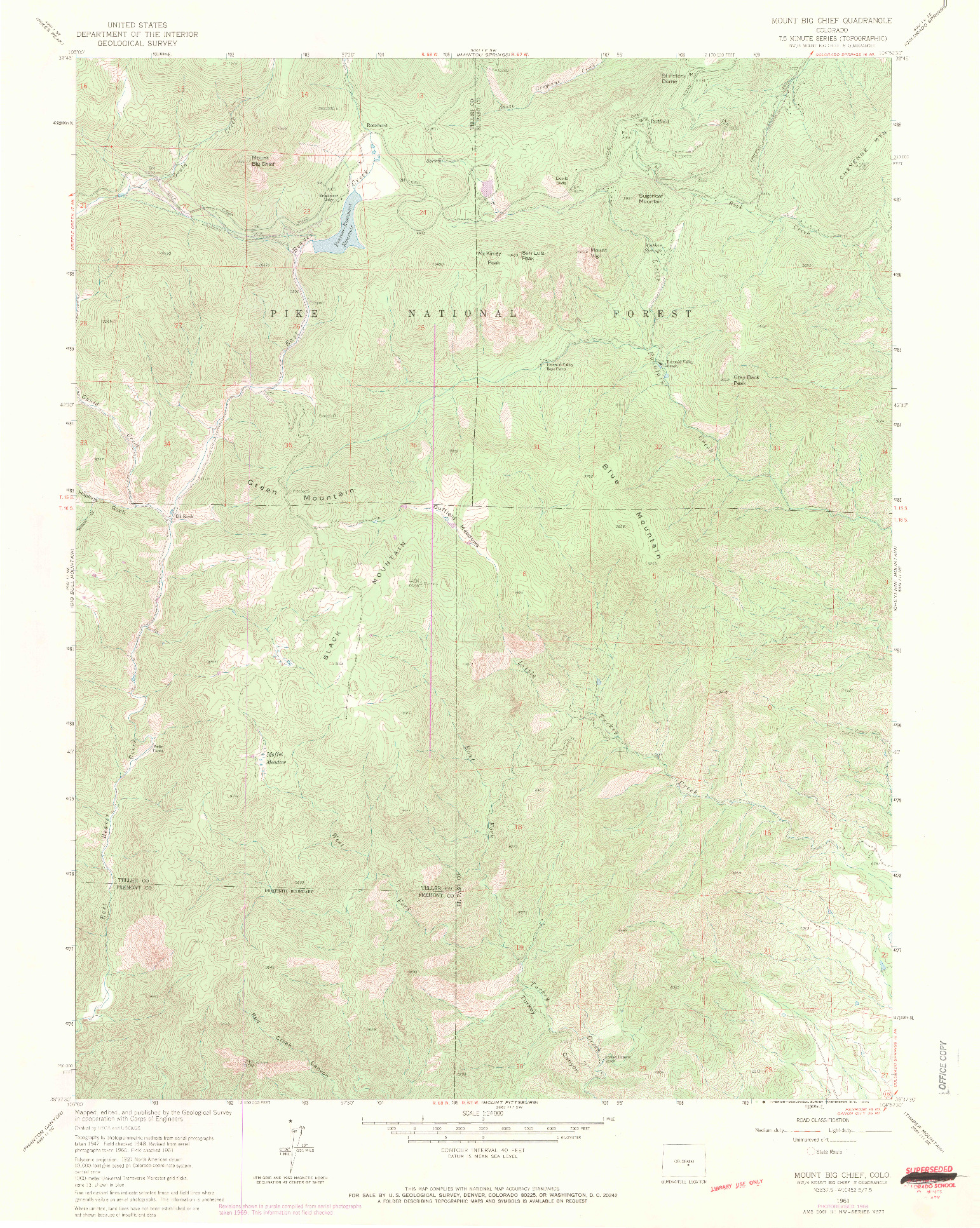 USGS 1:24000-SCALE QUADRANGLE FOR MOUNT BIG CHIEF, CO 1961