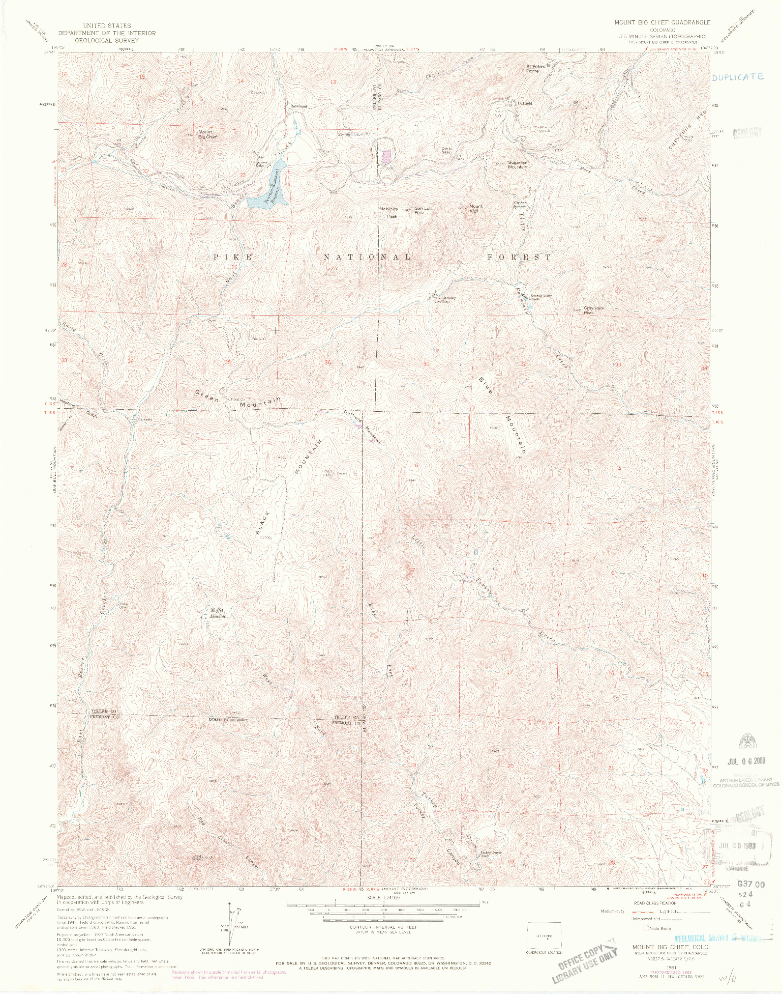 USGS 1:24000-SCALE QUADRANGLE FOR MOUNT BIG CHIEF, CO 1961