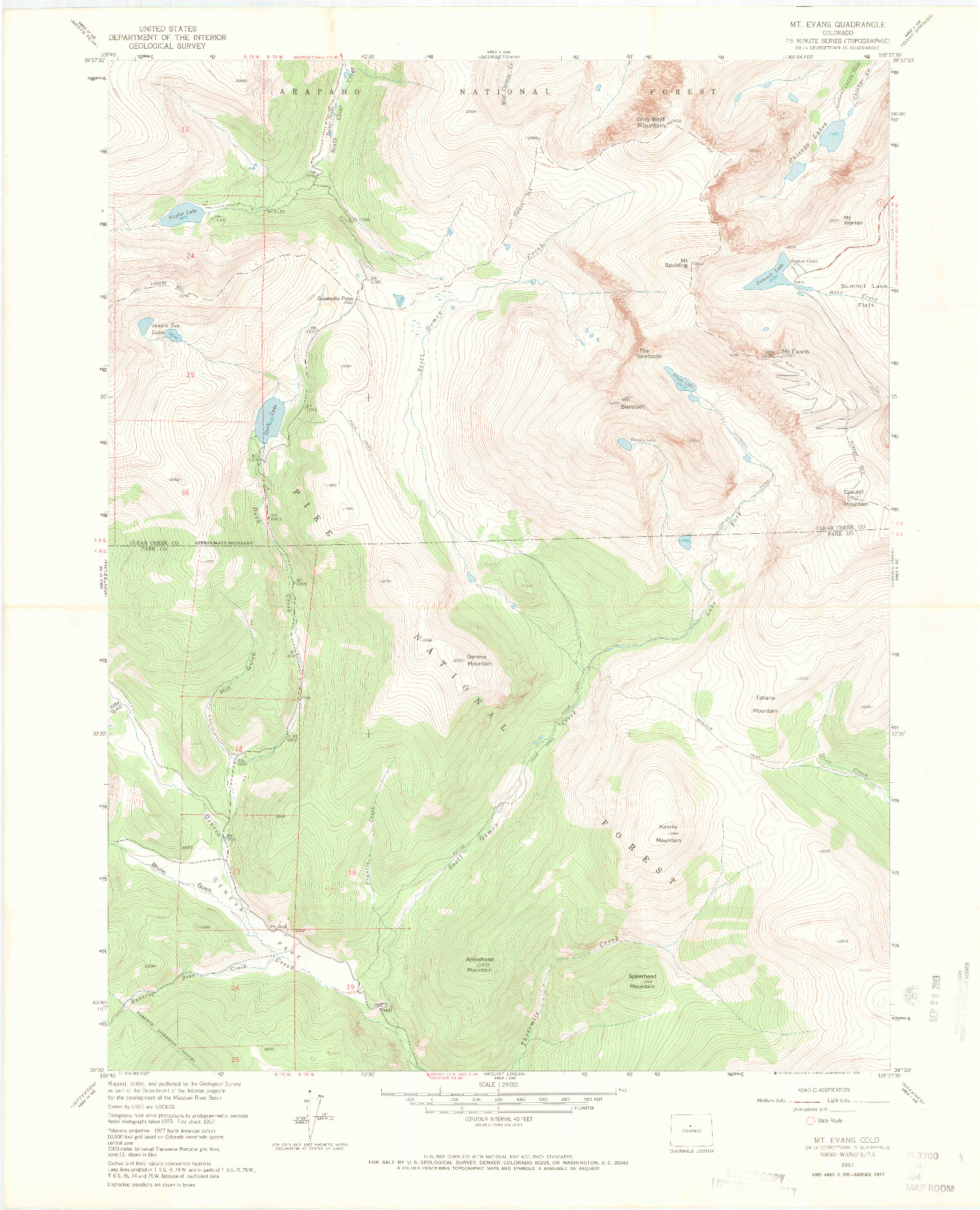 USGS 1:24000-SCALE QUADRANGLE FOR MOUNT EVANS, CO 1957