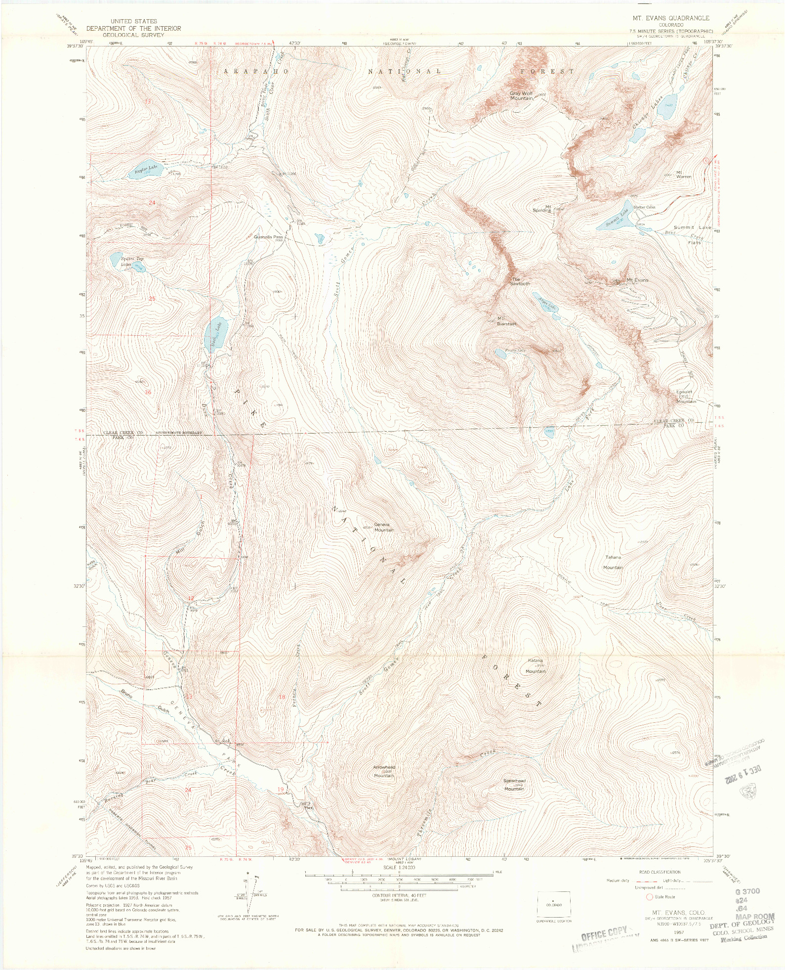 USGS 1:24000-SCALE QUADRANGLE FOR MOUNT EVANS, CO 1957