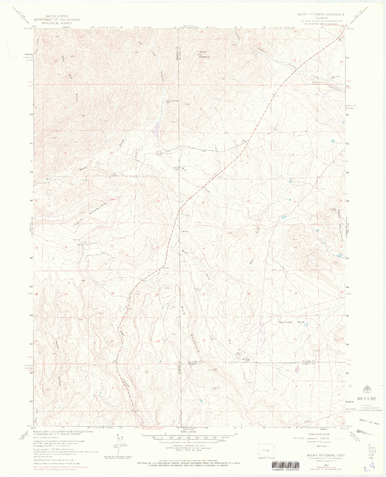 USGS 1:24000-SCALE QUADRANGLE FOR MOUNT PITTSBURG, CO 1961