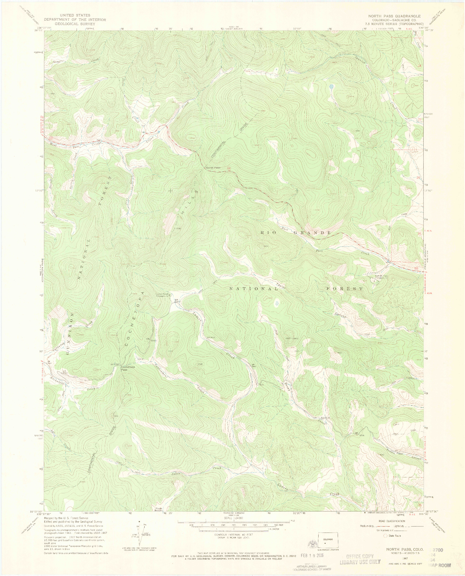 USGS 1:24000-SCALE QUADRANGLE FOR NORTH PASS, CO 1967