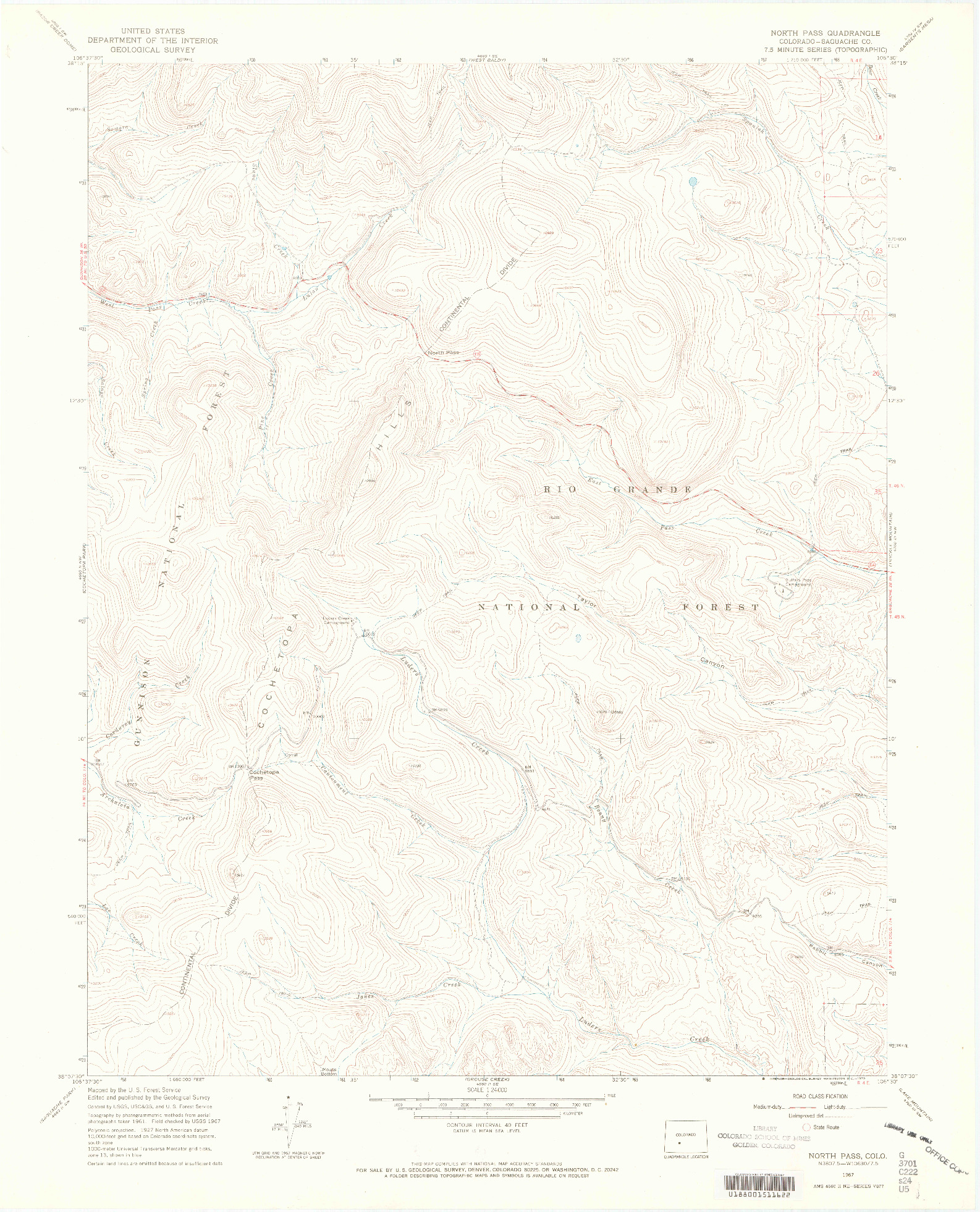 USGS 1:24000-SCALE QUADRANGLE FOR NORTH PASS, CO 1967