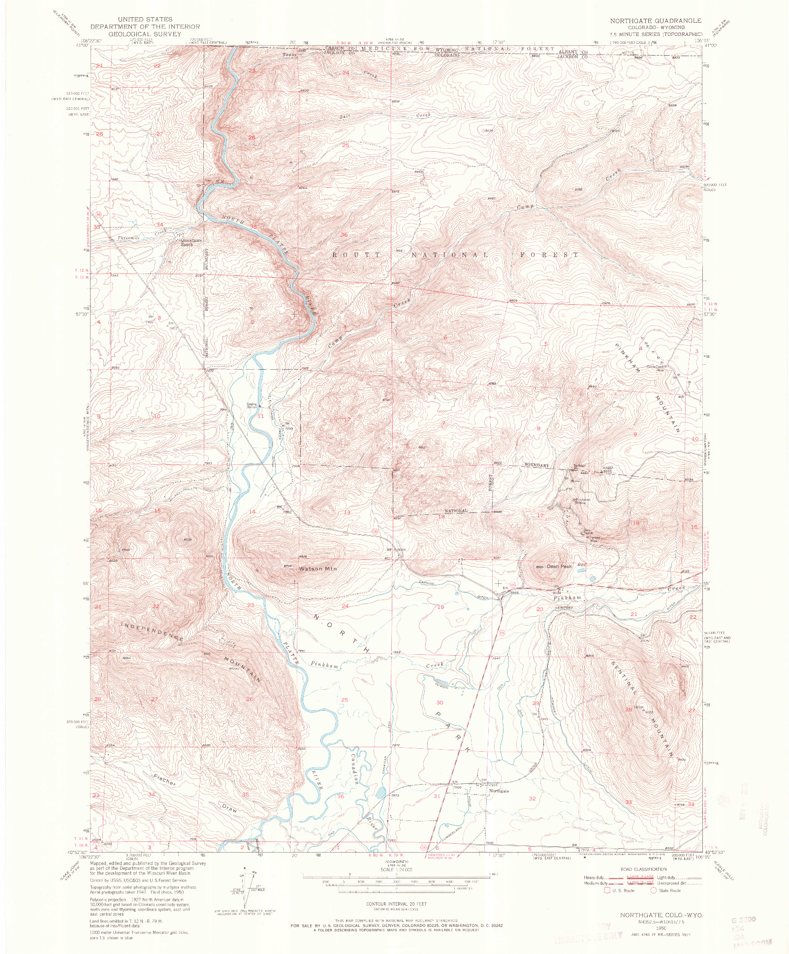 USGS 1:24000-SCALE QUADRANGLE FOR NORTHGATE, CO 1950