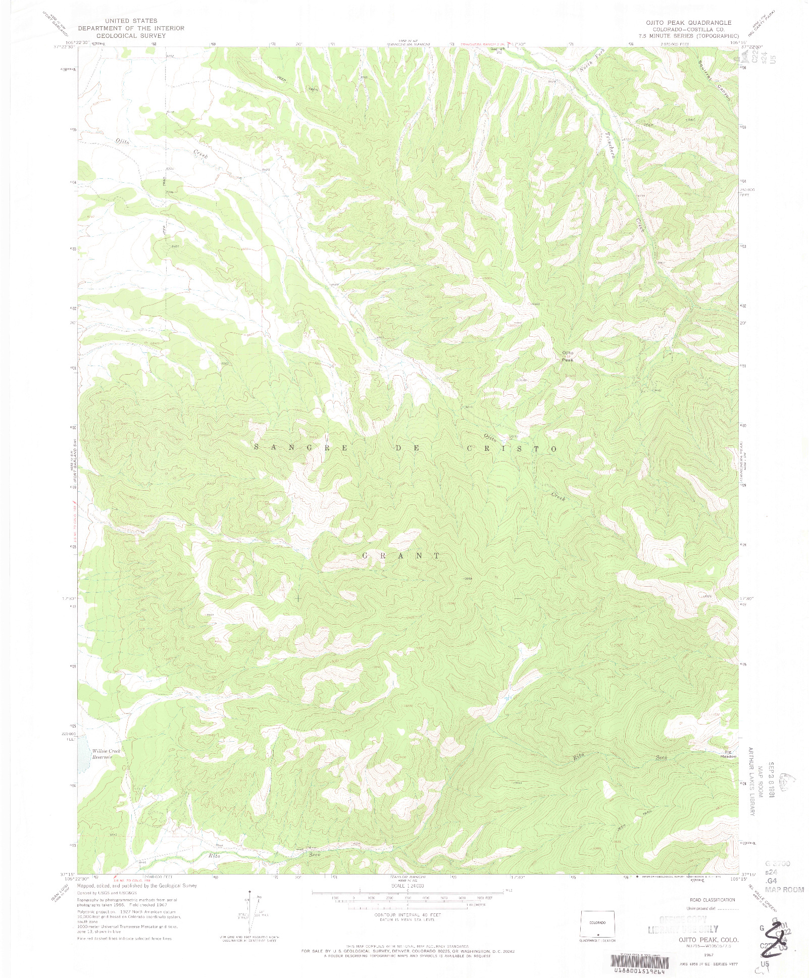 USGS 1:24000-SCALE QUADRANGLE FOR OJITO PEAK, CO 1967