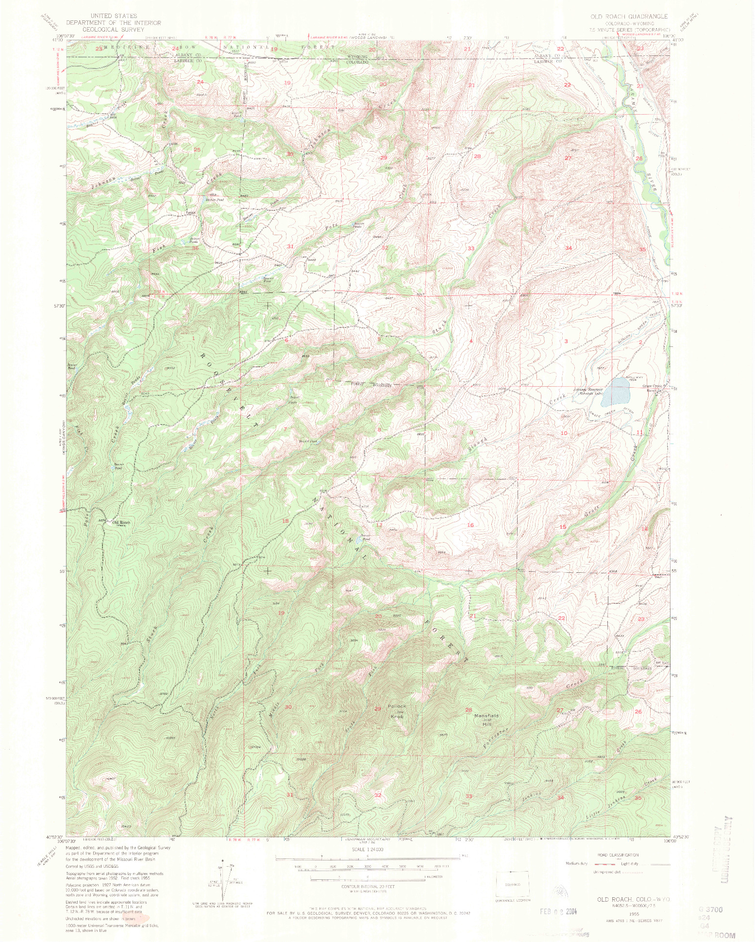 USGS 1:24000-SCALE QUADRANGLE FOR OLD ROACH, CO 1955
