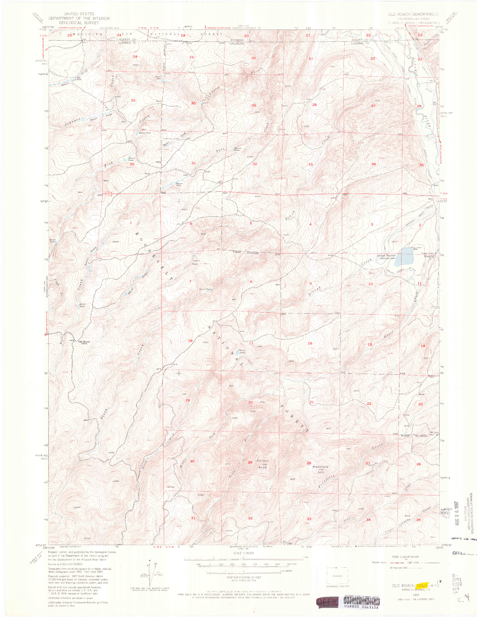 USGS 1:24000-SCALE QUADRANGLE FOR OLD ROACH, CO 1955