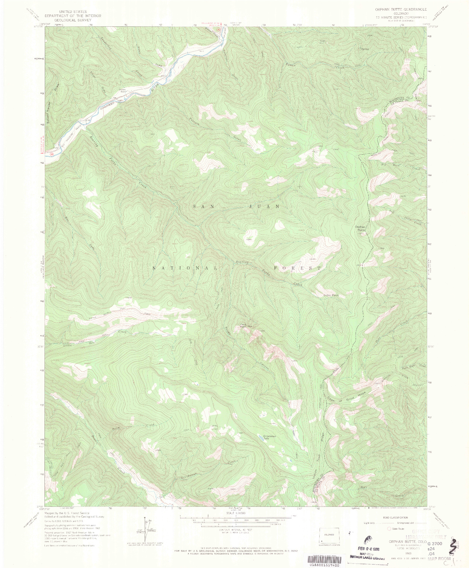 USGS 1:24000-SCALE QUADRANGLE FOR ORPHAN BUTTE, CO 1963
