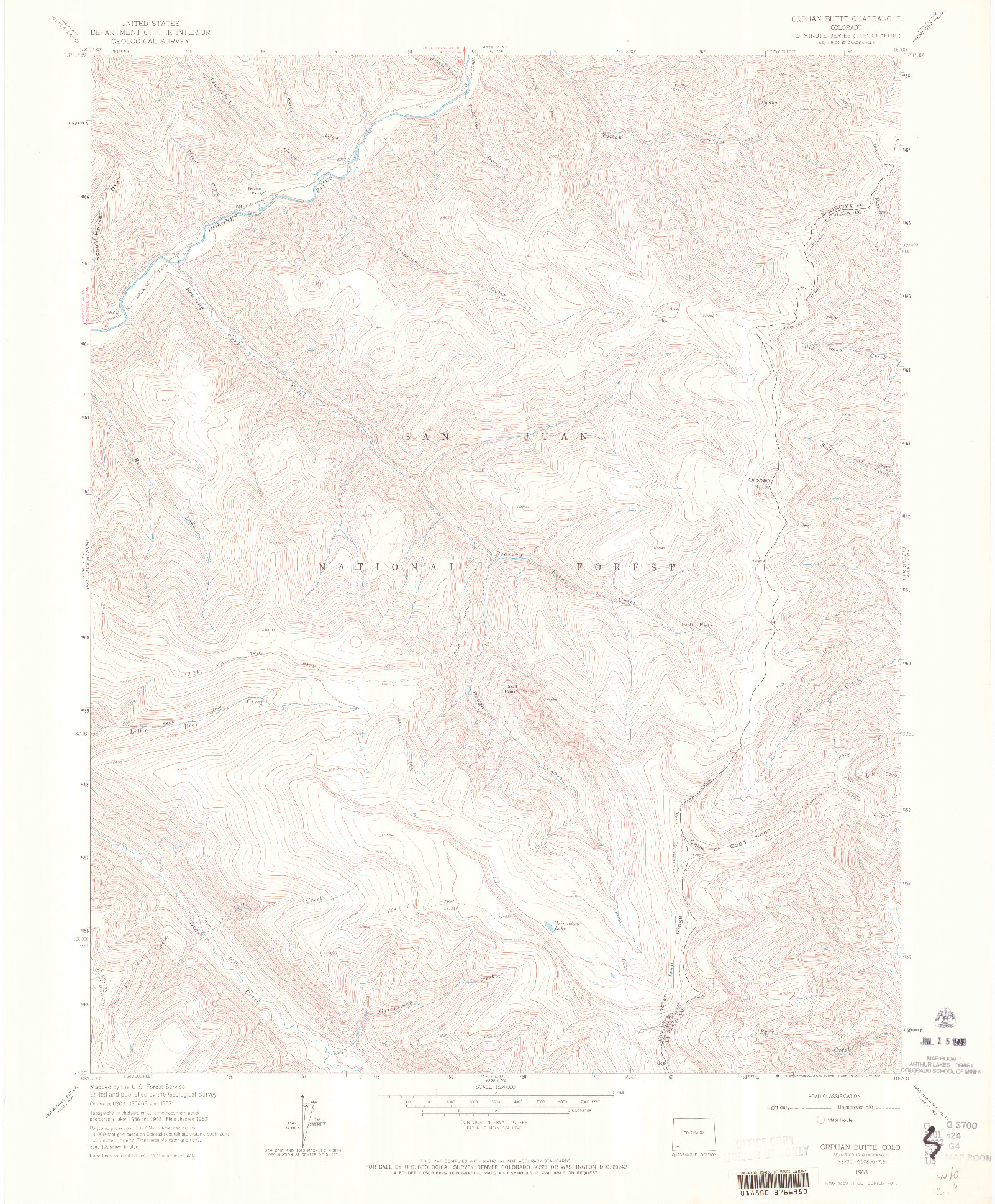 USGS 1:24000-SCALE QUADRANGLE FOR ORPHAN BUTTE, CO 1963