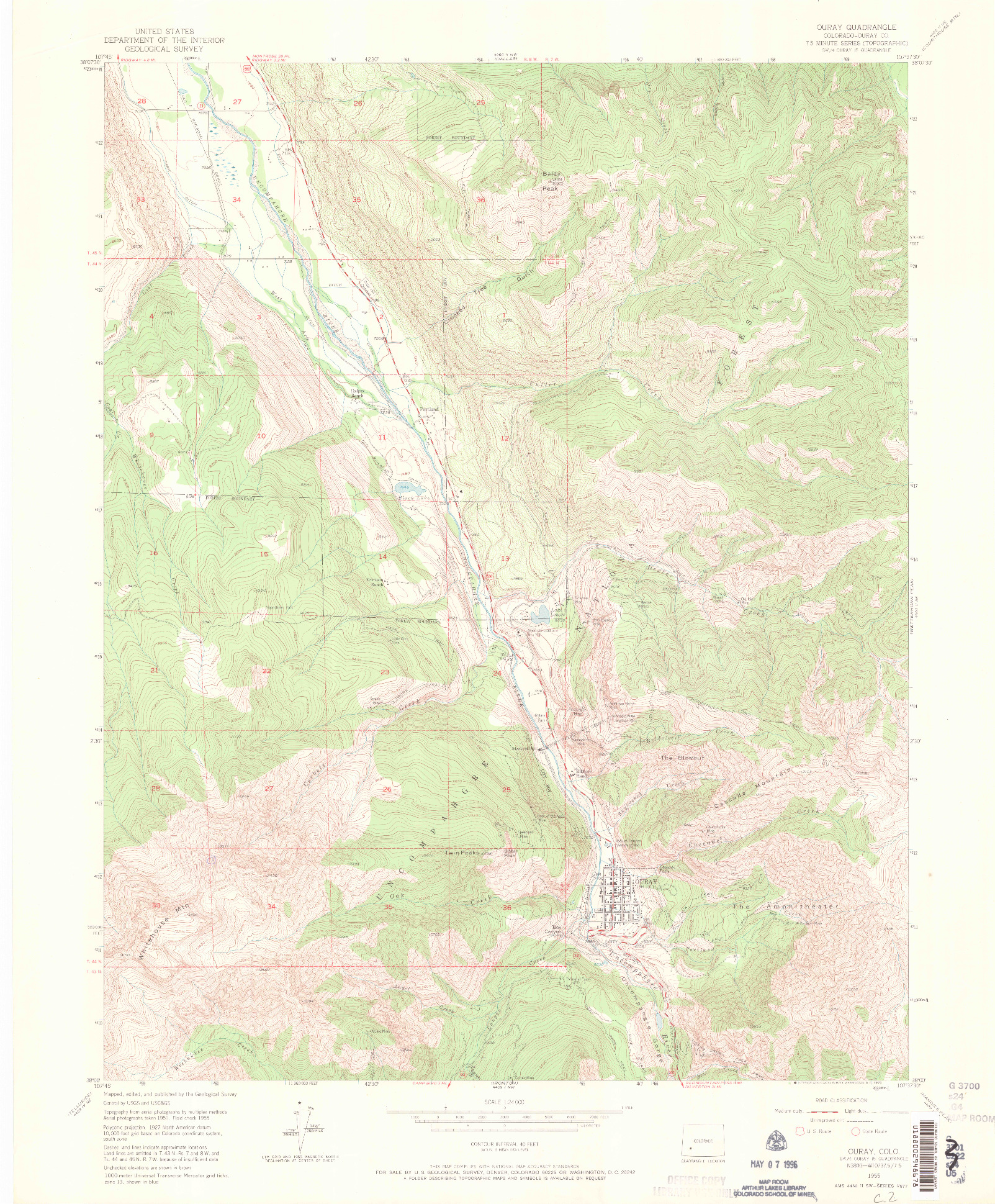 USGS 1:24000-SCALE QUADRANGLE FOR OURAY, CO 1955