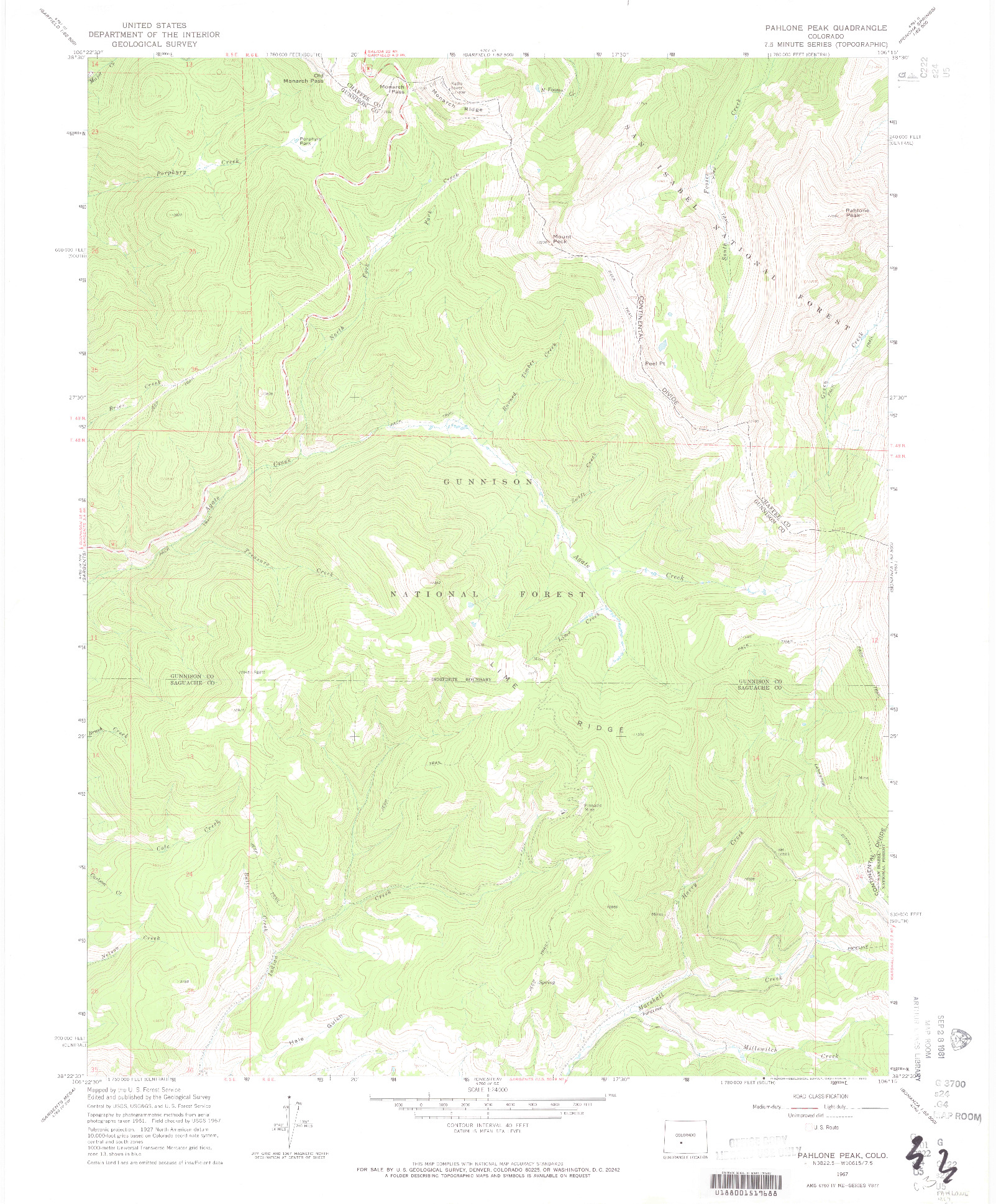 USGS 1:24000-SCALE QUADRANGLE FOR PAHLONE PEAK, CO 1967