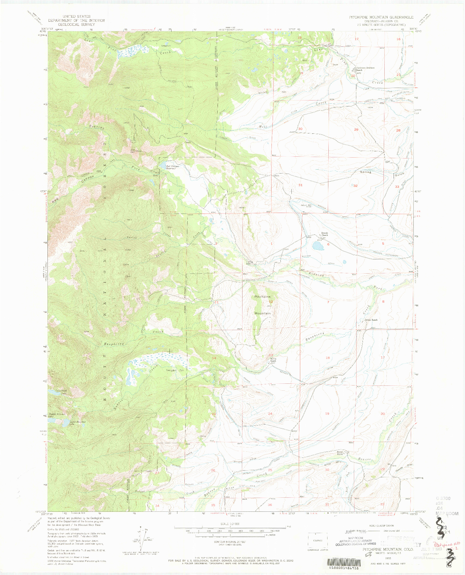 USGS 1:24000-SCALE QUADRANGLE FOR PITCHPINE MOUNTAIN, CO 1955