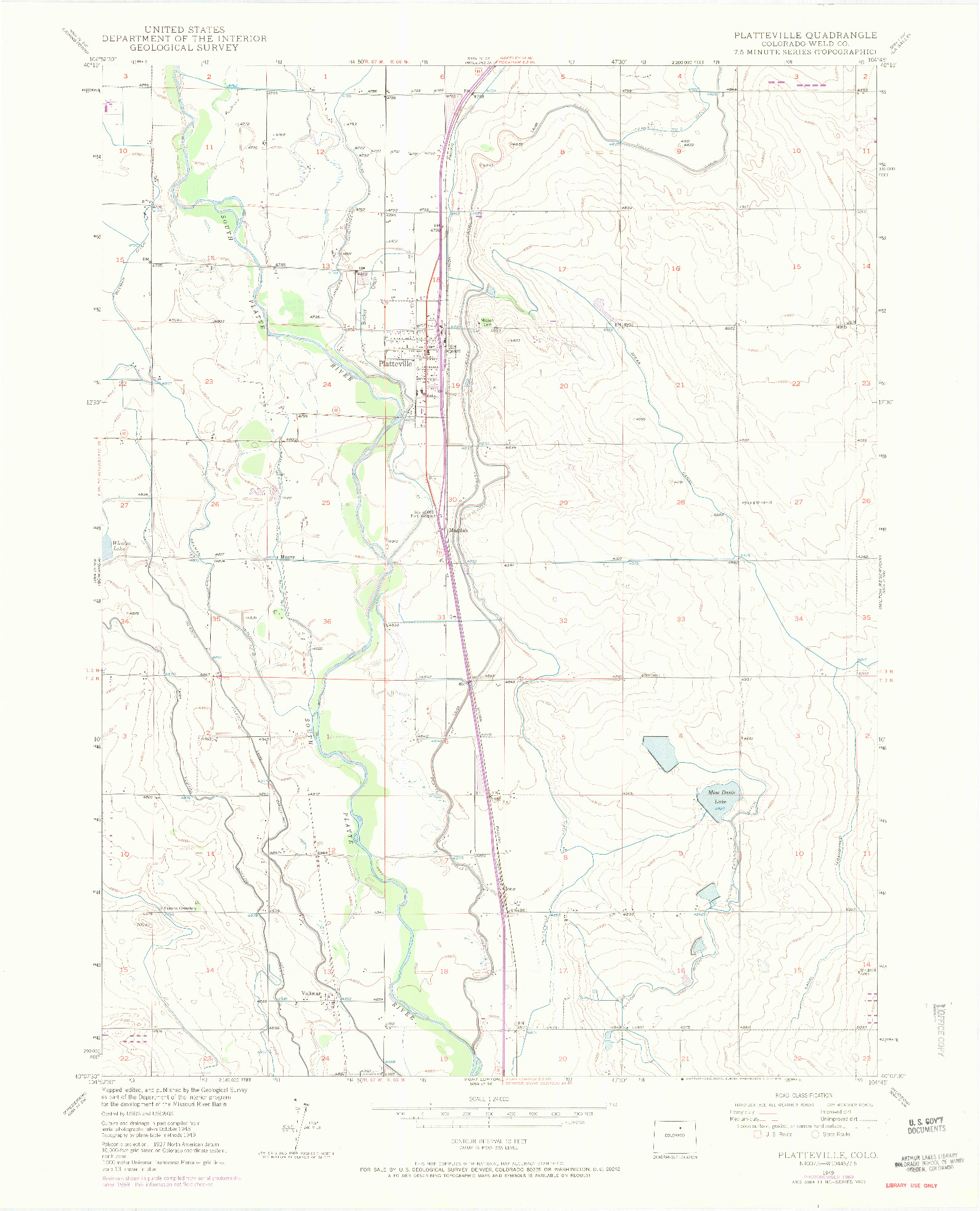 USGS 1:24000-SCALE QUADRANGLE FOR PLATTEVILLE, CO 1949