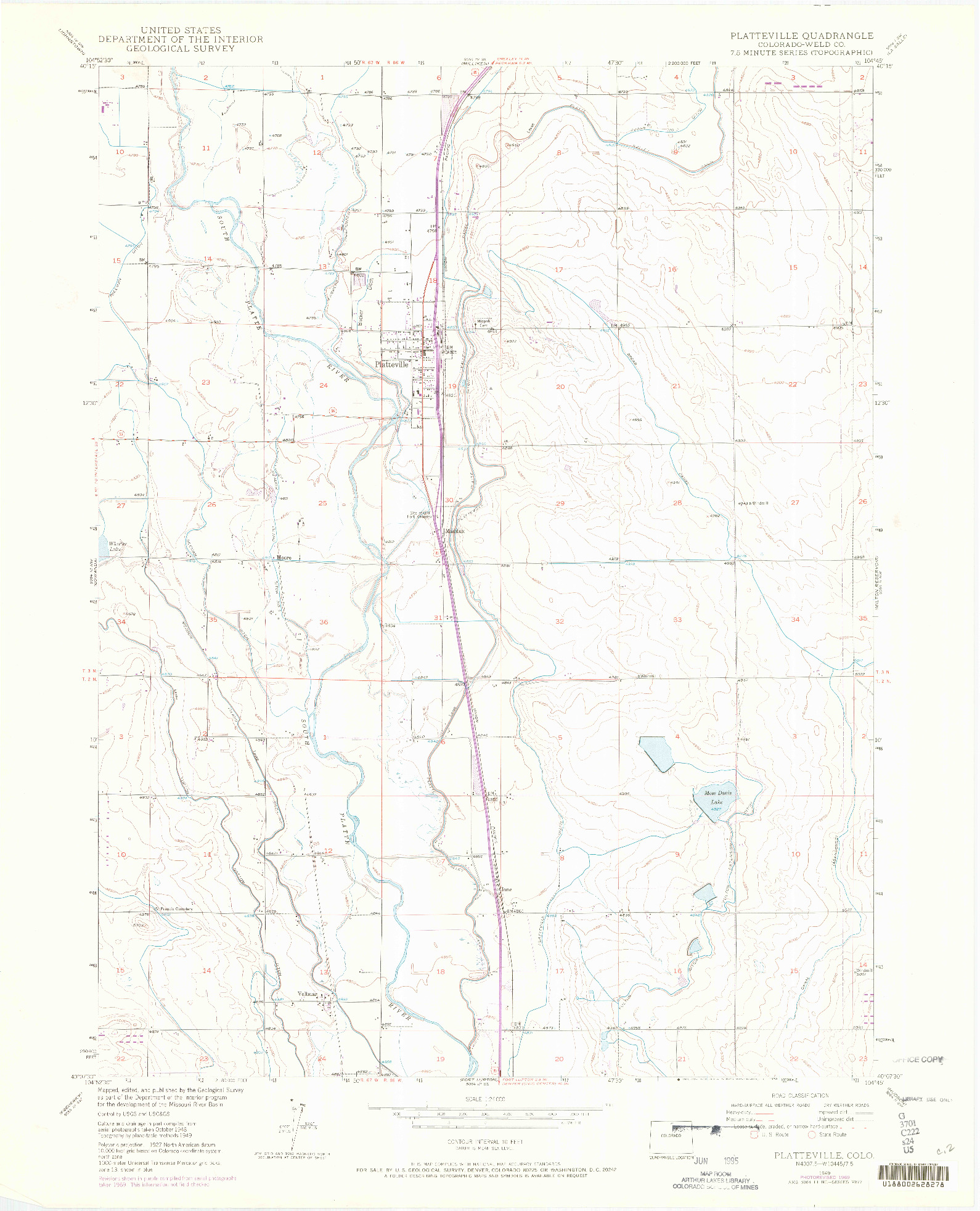 USGS 1:24000-SCALE QUADRANGLE FOR PLATTEVILLE, CO 1949