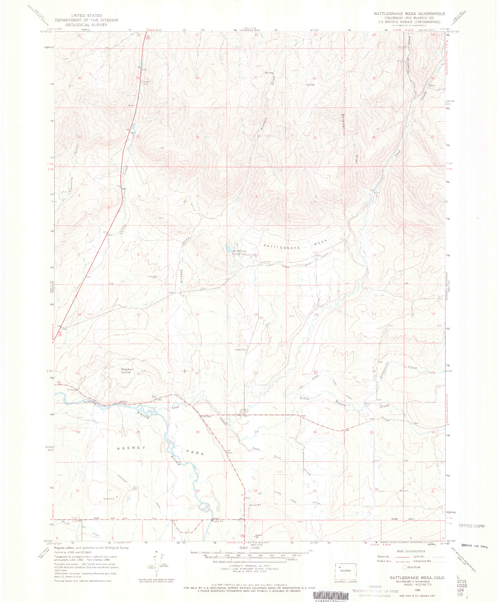 USGS 1:24000-SCALE QUADRANGLE FOR RATTLESNAKE MESA, CO 1966