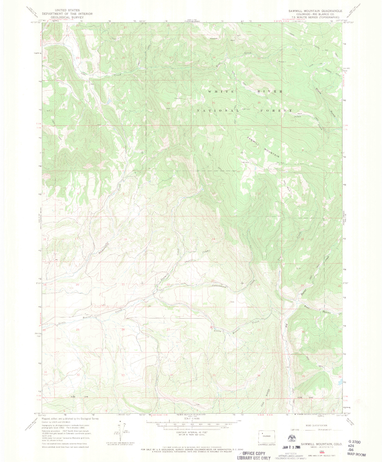 USGS 1:24000-SCALE QUADRANGLE FOR SAWMILL MOUNTAIN, CO 1966