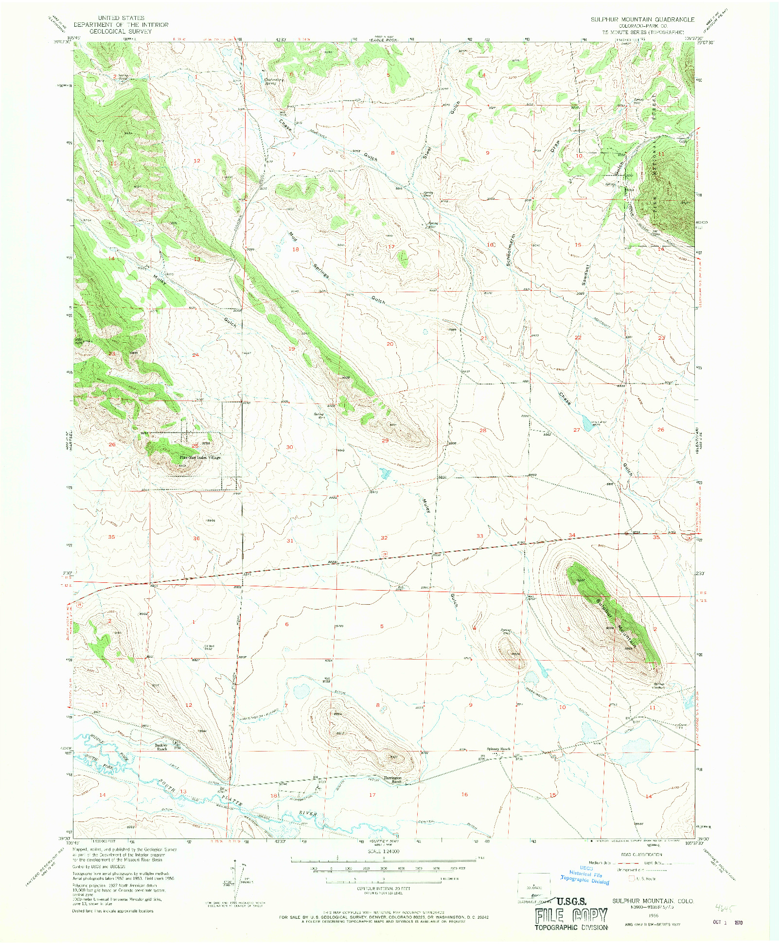 USGS 1:24000-SCALE QUADRANGLE FOR SULPHUR MOUNTAIN, CO 1956