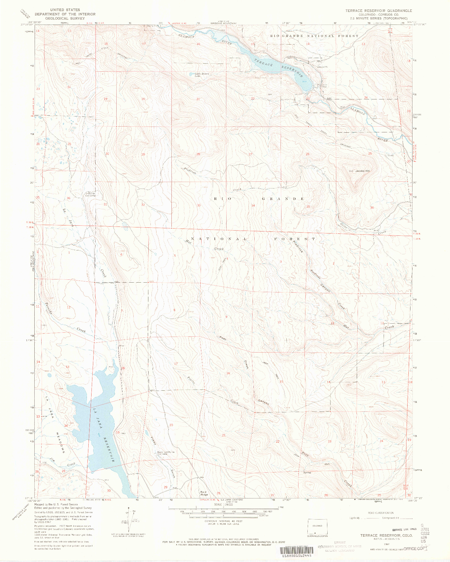 USGS 1:24000-SCALE QUADRANGLE FOR TERRACE RESERVOIR, CO 1967