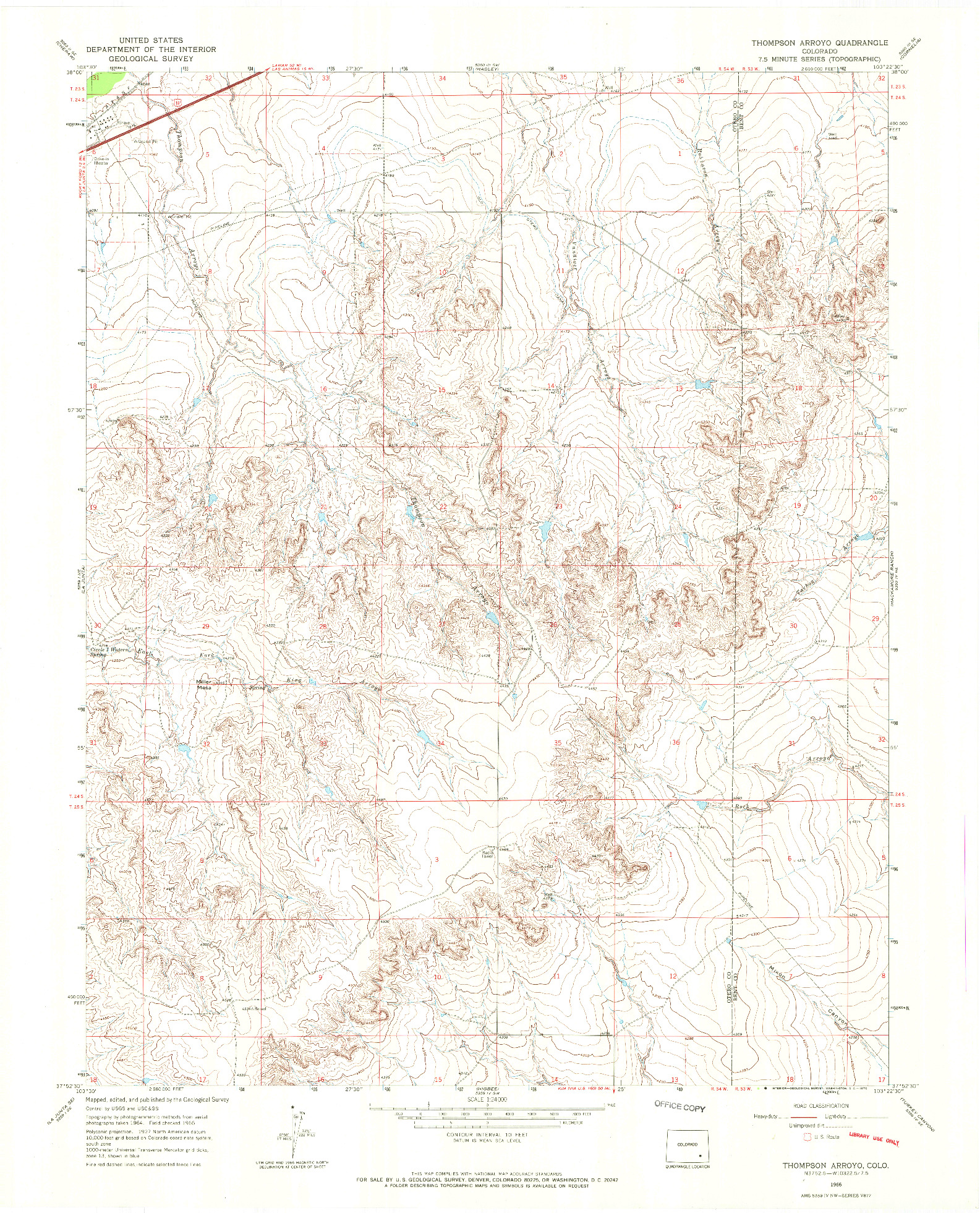 USGS 1:24000-SCALE QUADRANGLE FOR THOMPSON ARROYO, CO 1966