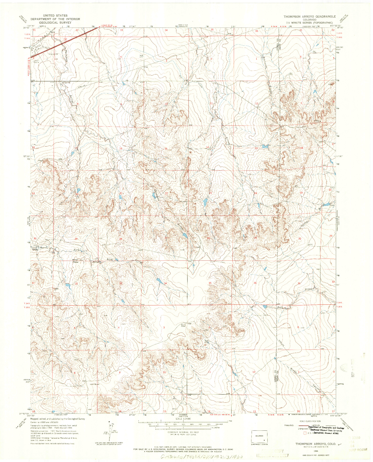 USGS 1:24000-SCALE QUADRANGLE FOR THOMPSON ARROYO, CO 1966